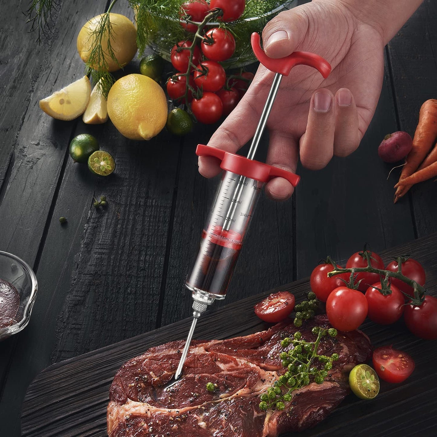 Meat Injector Syringe, 1-Oz Marinade Flavor Injector with 2 Professional Needles,1 Cleaning Brushes
