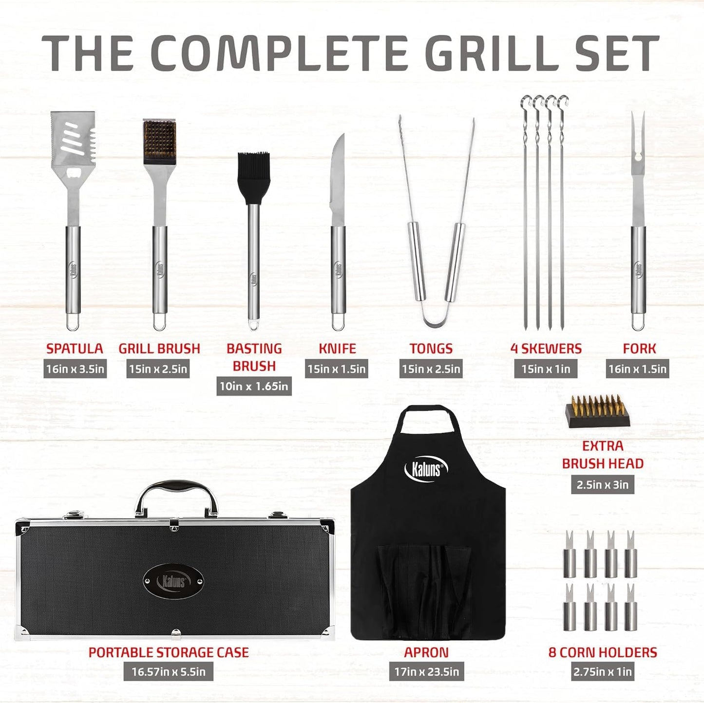 BBQ Accessories Grill Tools, Grilling Gifts for Men Dad, Heavy Duty Stainless Steel Barbecue Grill Accessories for Outdoor Grill with Aluminum Case and Apron, Dad Men Gifts for Christmas