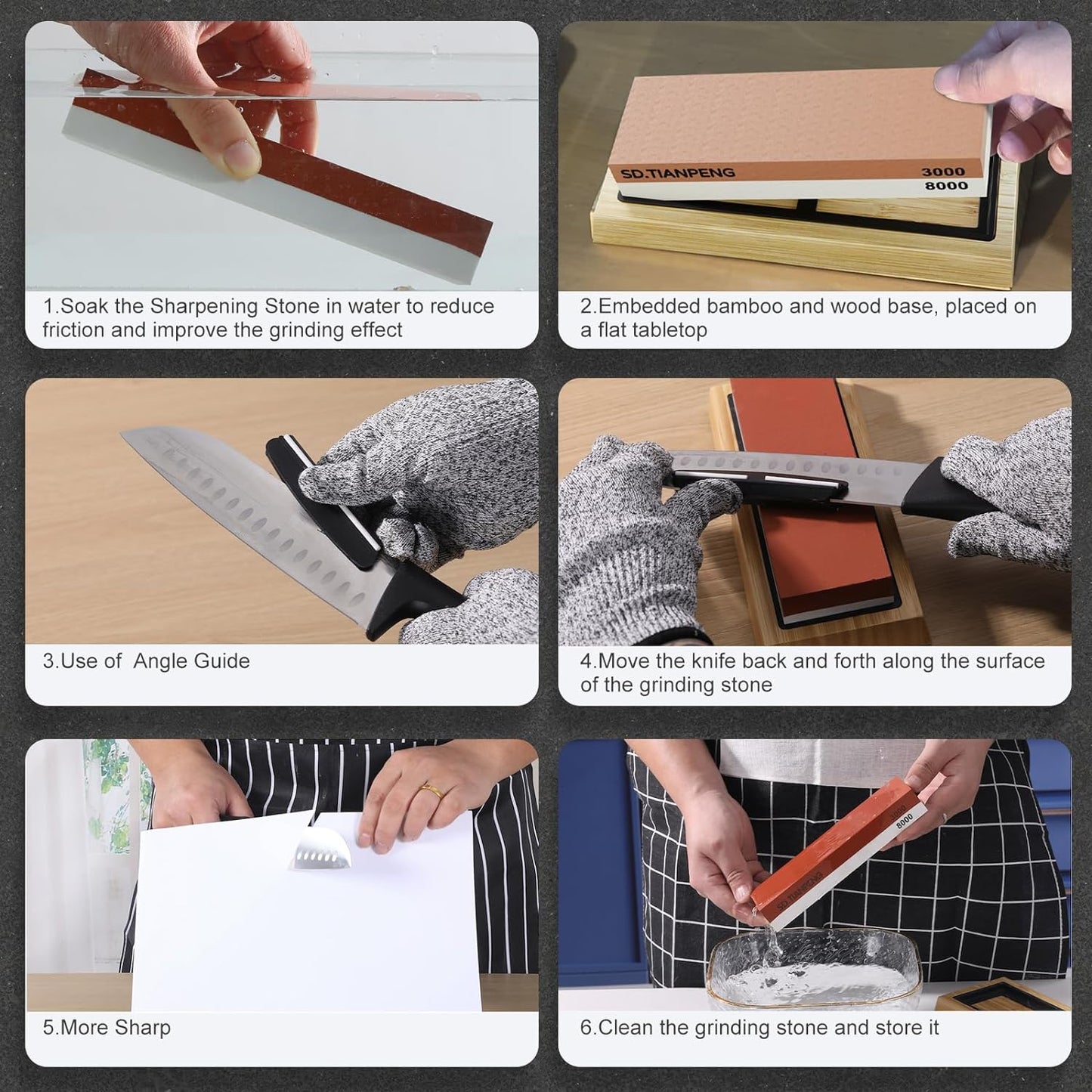 Knife Sharpening Stone - Dual Grit Whetstone 400/1000 3000/8000, Knife Sharpening Stone Set, Knife Sharpener Tool,Easy to Use