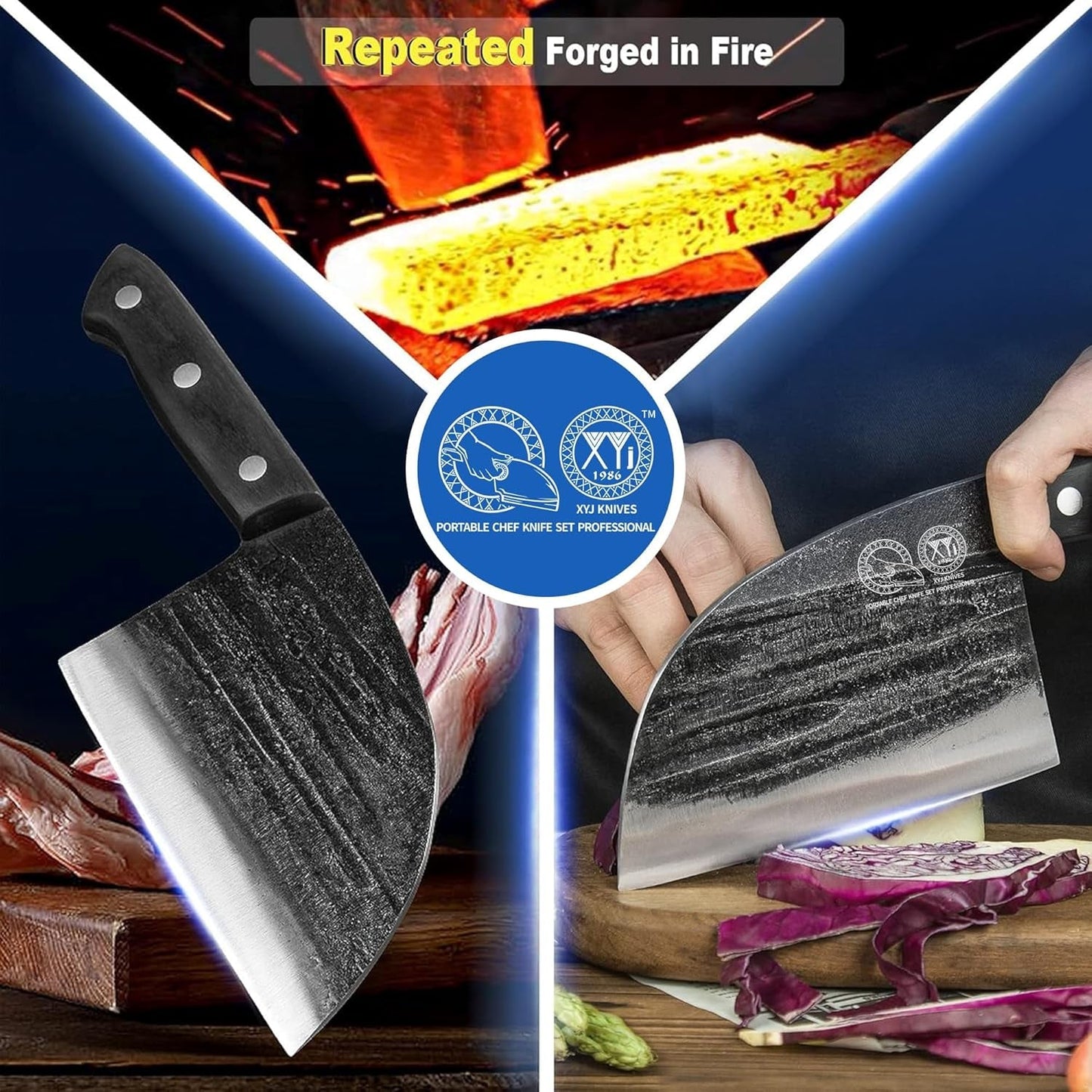 Authentic since 1986,6 Inch Serbian Chef Knife with Sheath,Handmade Forged Ancient Outdoor Camping Kitchen Butcher Knife,Vegetable Cooking Meat Knives,Full Tang