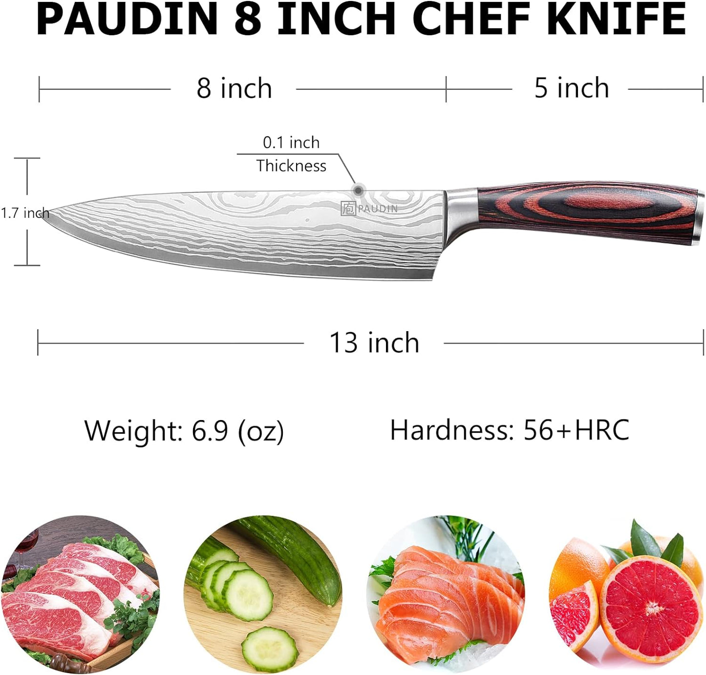 Chef Knife, 8 Inch High Carbon Stainless Steel Sharp Kitchen Knife with Ergonomic Handle, Gift Box for Family & Restaurant