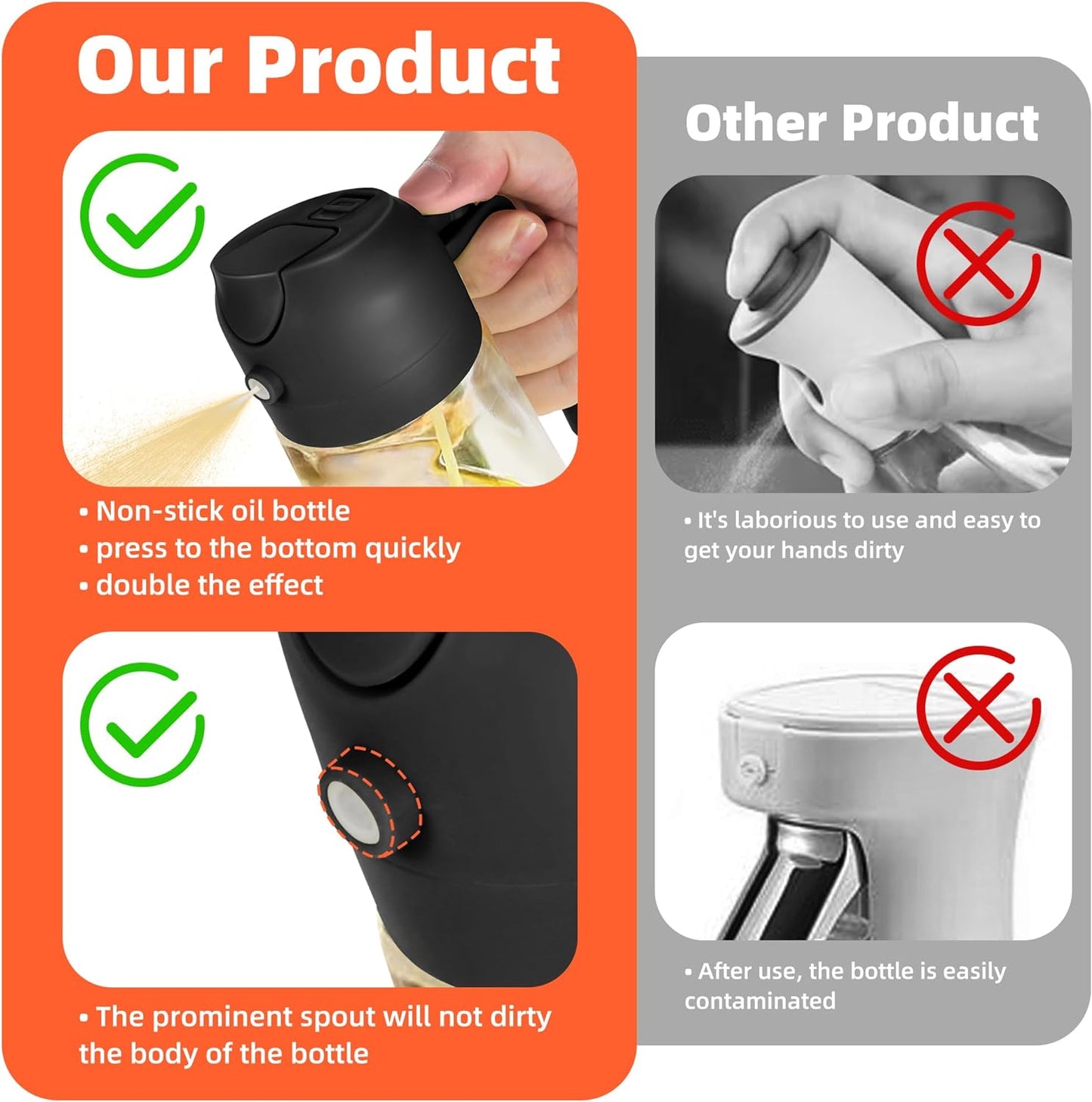 16Oz Oil Dispenser Bottle for Kitchen - 2 in 1 Olive Oil Dispenser and Oil Sprayer - 470Ml Olive Oil Bottle - Oil Sprayer for Cooking, Kitchen, Salad, Barbecue Black