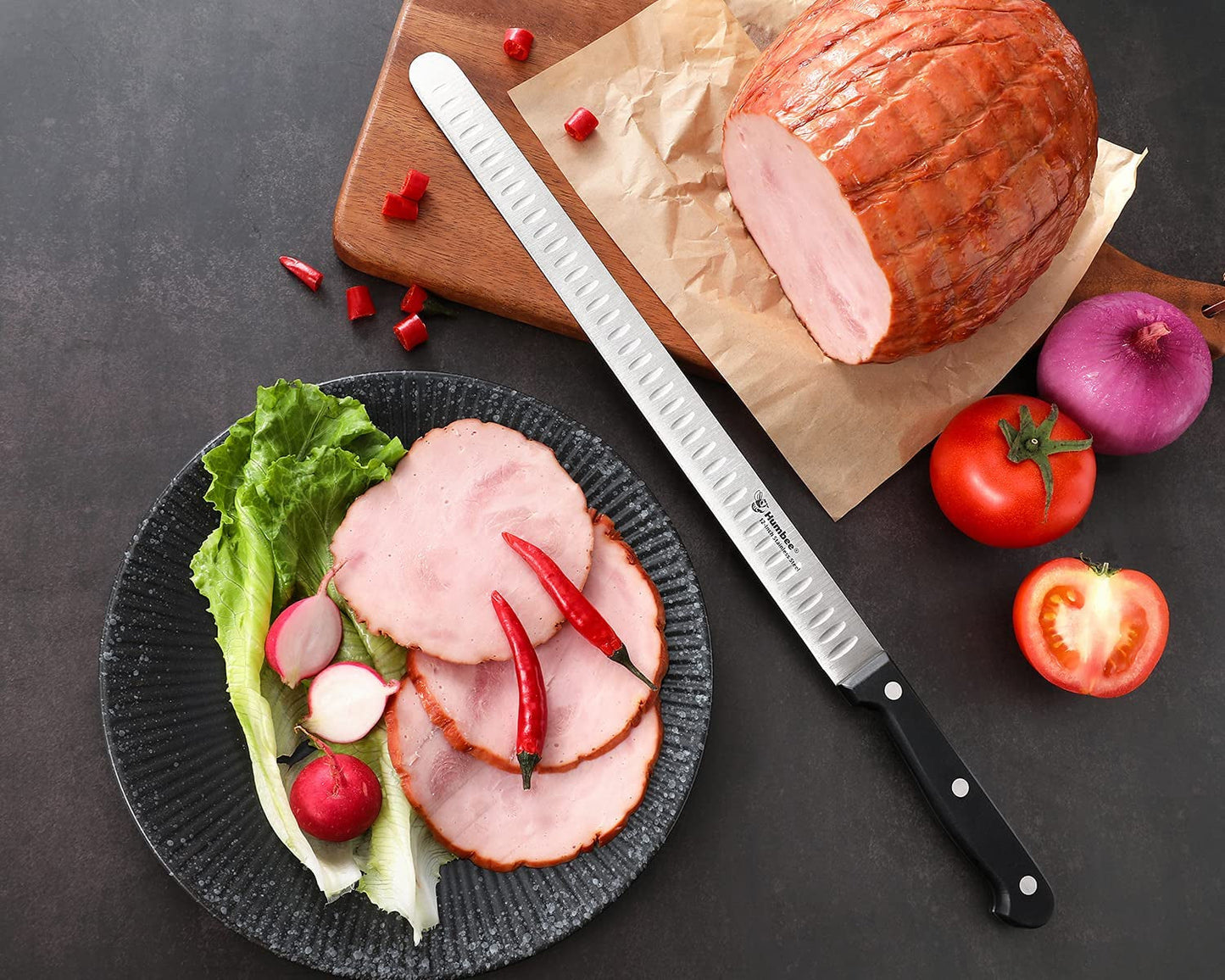 Chef Carving Knife with Granton Edge for Home Kitchens Carving Knife 12 Inch Black