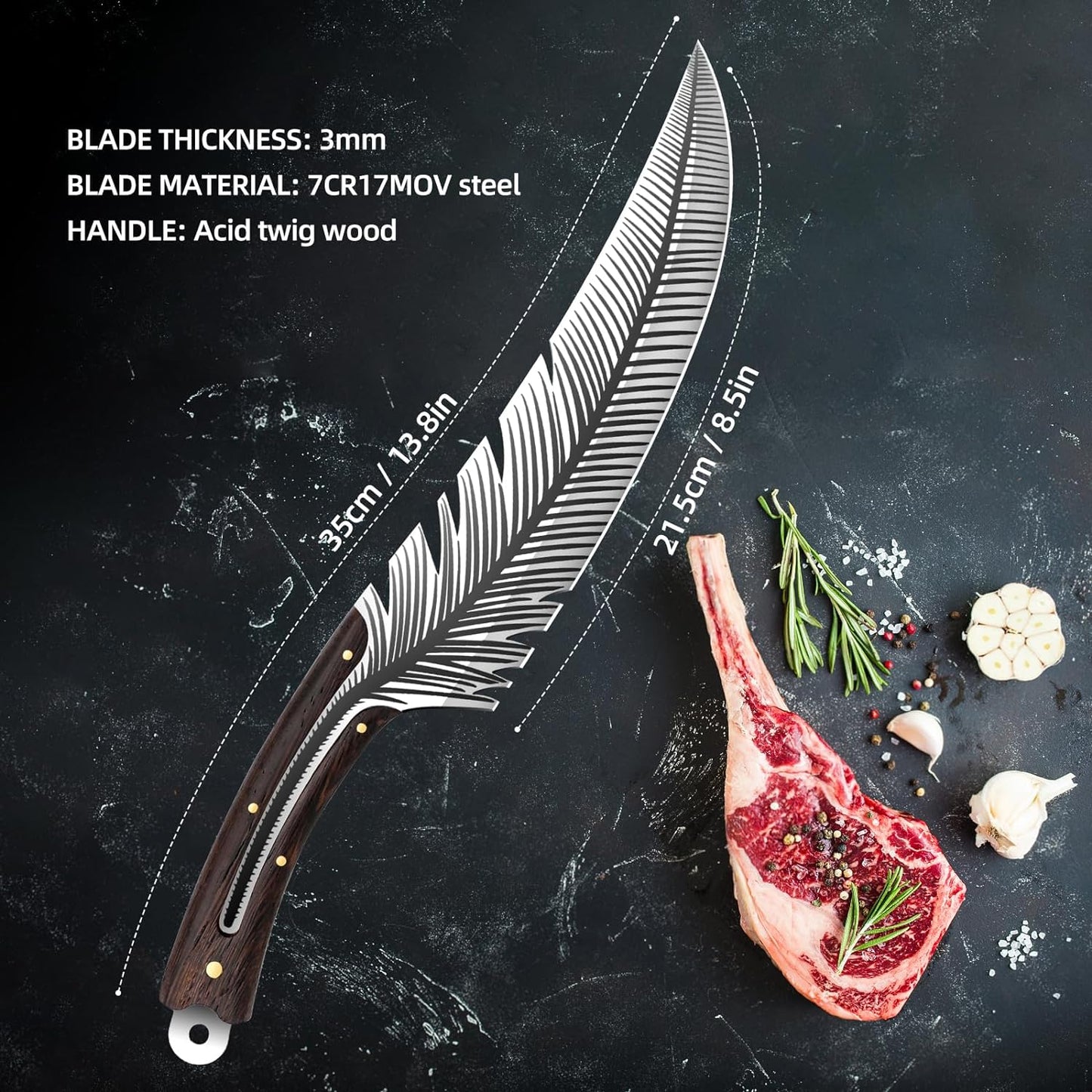 Professional Chef Knives, Sharp Feather Boning Knife Hand Forged Knife High Carbon Steel Boning Knife for Meat Cutting Cooking Knife with Sheath for Kitchen Outdoor