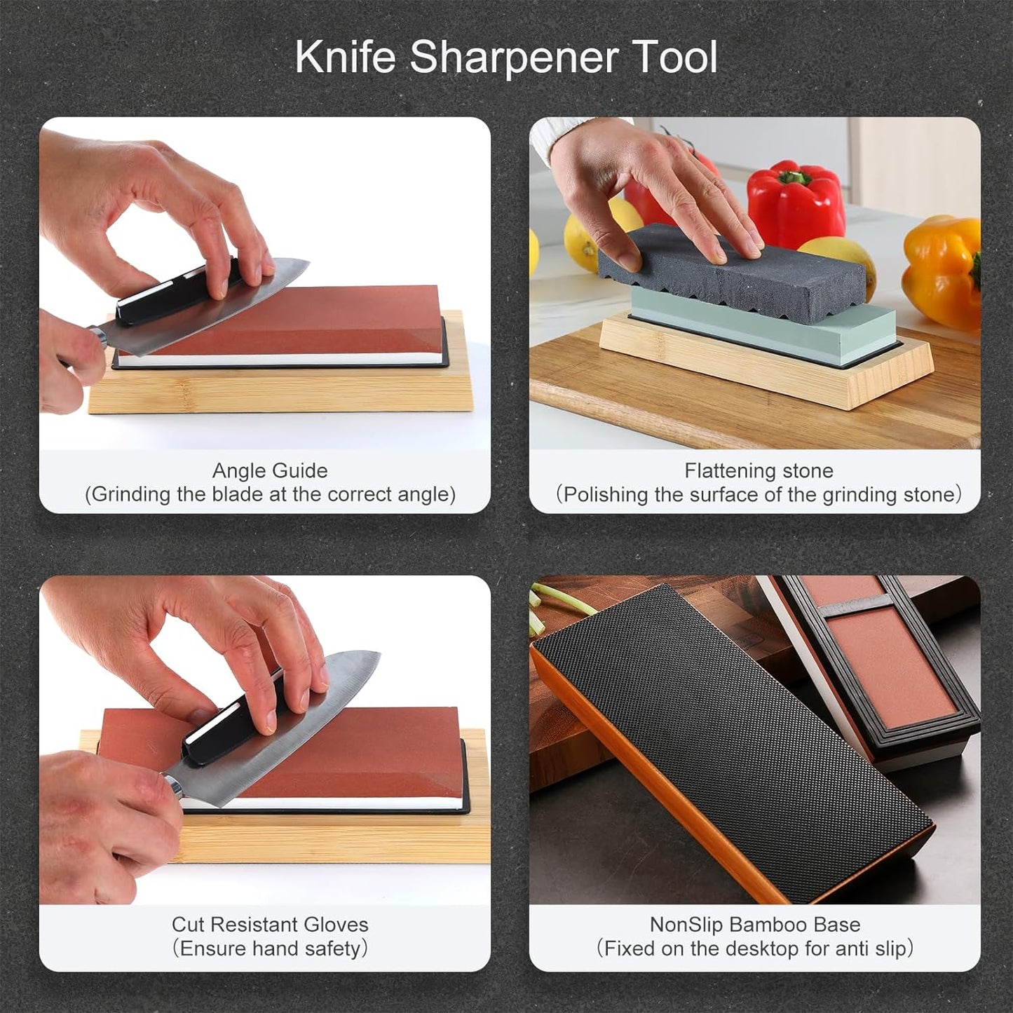 Knife Sharpening Stone - Dual Grit Whetstone 400/1000 3000/8000, Knife Sharpening Stone Set, Knife Sharpener Tool,Easy to Use
