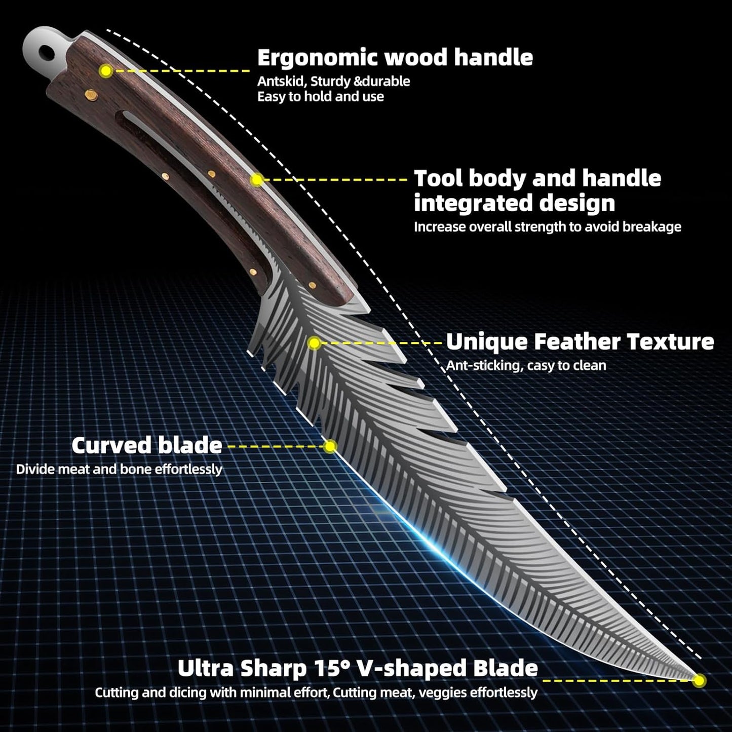 Professional Chef Knives, Sharp Feather Boning Knife Hand Forged Knife High Carbon Steel Boning Knife for Meat Cutting Cooking Knife with Sheath for Kitchen Outdoor