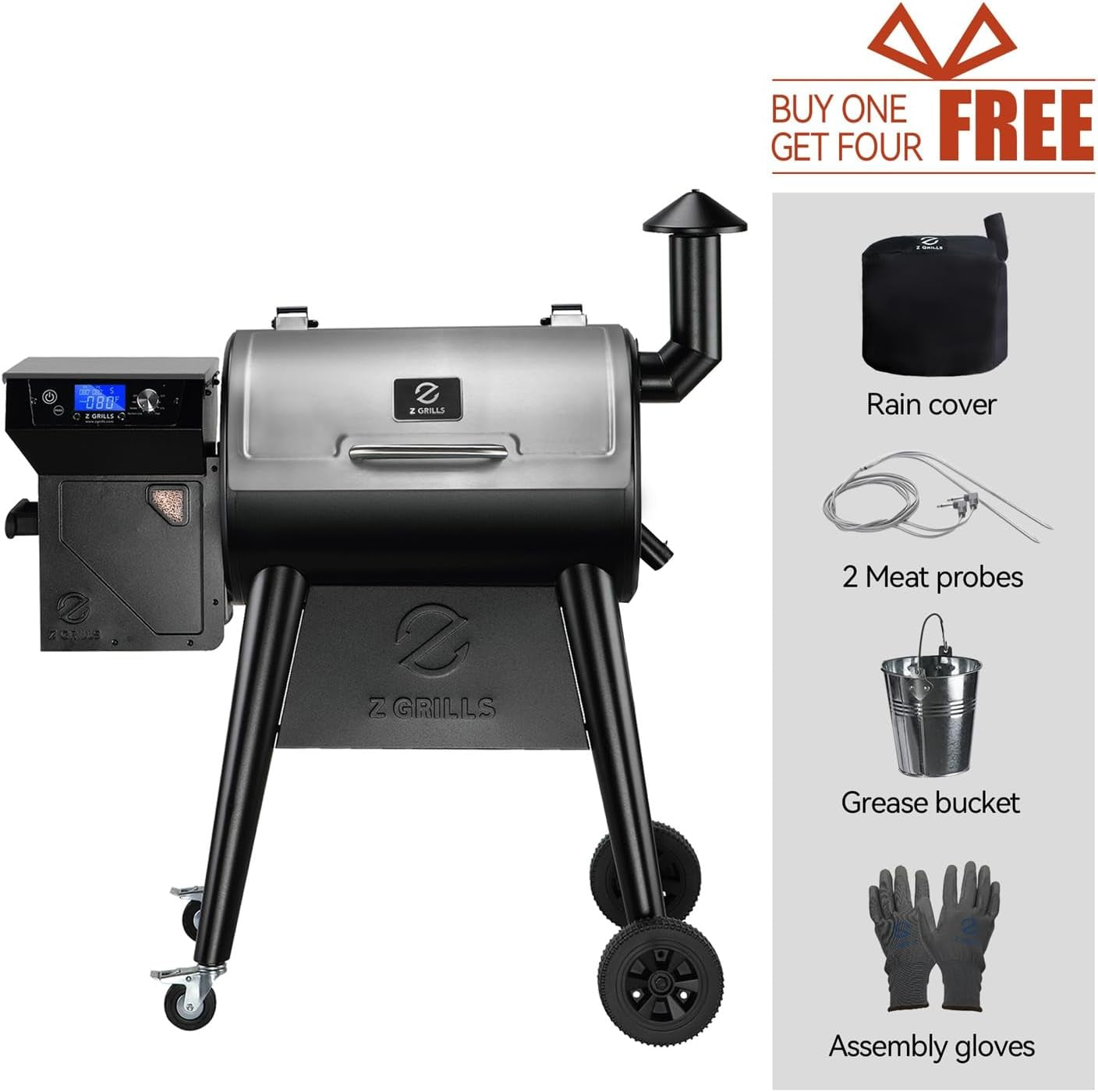 Wood Pellet Grill Smoker with PID 2.0 Controller, 459 SQ.IN, 450°F Max Temperature, 8 In-1 BBQ Grill, LCD Screen, Meat Probes, Rain Cover, Backyard Camping Bake and Roast, 450E