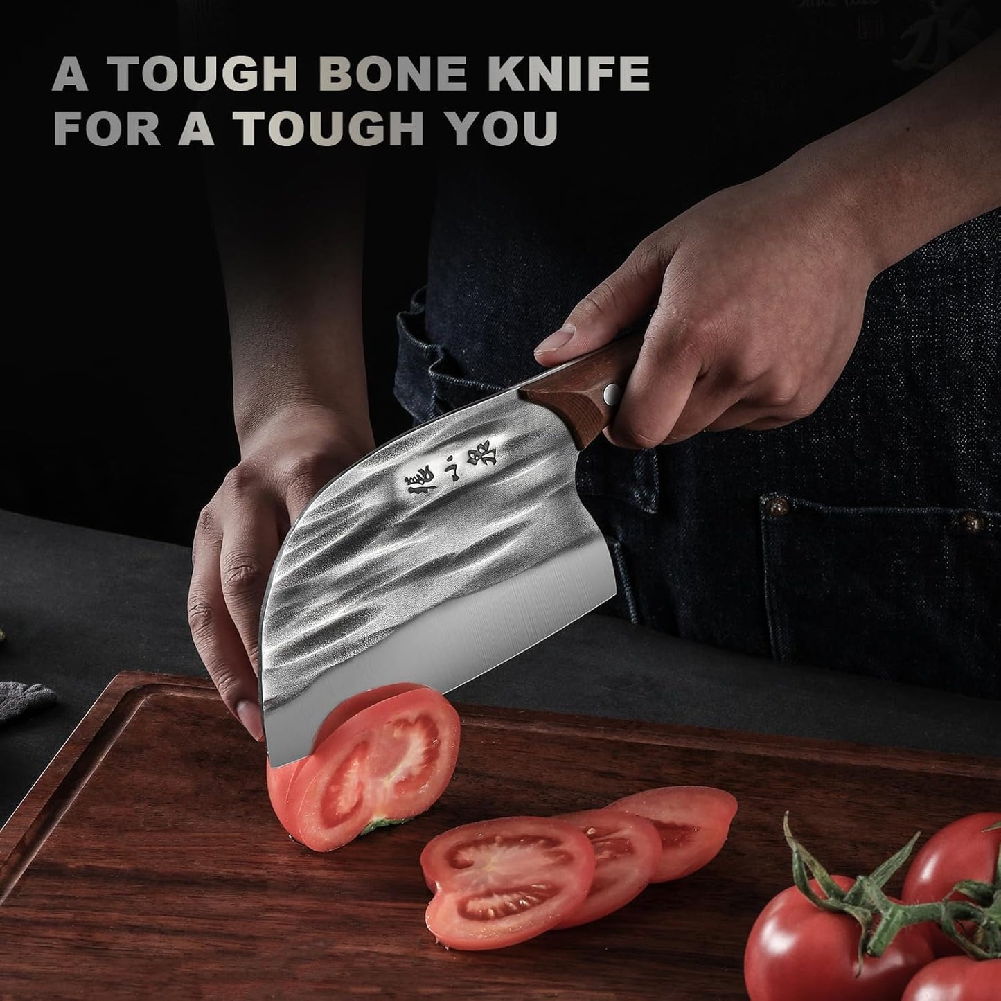 Handmade Forged Ancient round Head Slicing Knife, Stainless Steel Professional Chinese Chopper Knife for Meat and Vegetable