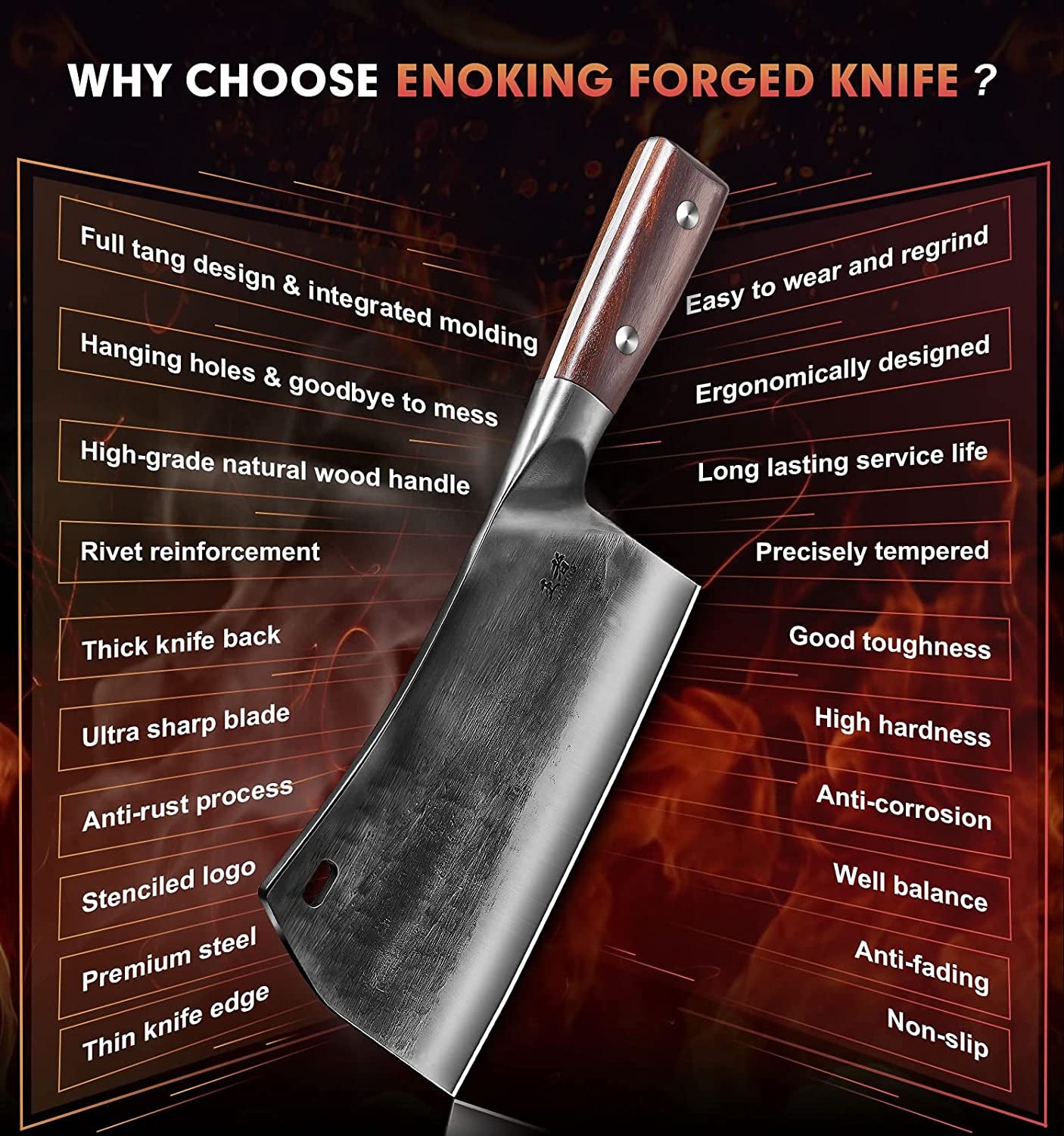 Cleaver Knife, 7.5 Inch Hand Forged Meat Cleaver Heavy Duty Bone Chopper German High Carbon Stainless Steel Butcher Knife with Full Tang Handle for Home Kitchen and Restaurant, Ultra Sharp