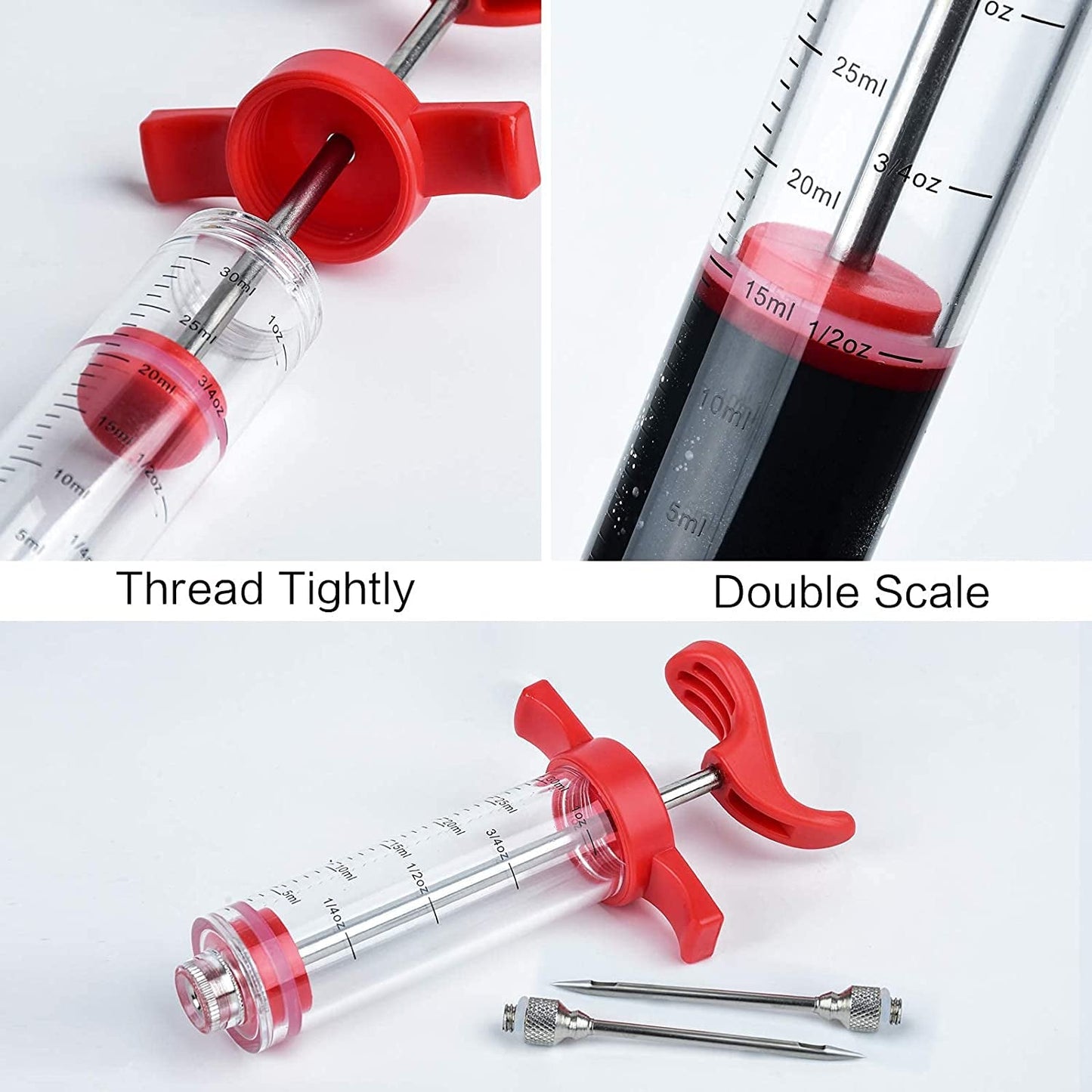 Meat Injector Syringe, 1-Oz Marinade Flavor Injector with 2 Professional Needles,1 Cleaning Brushes