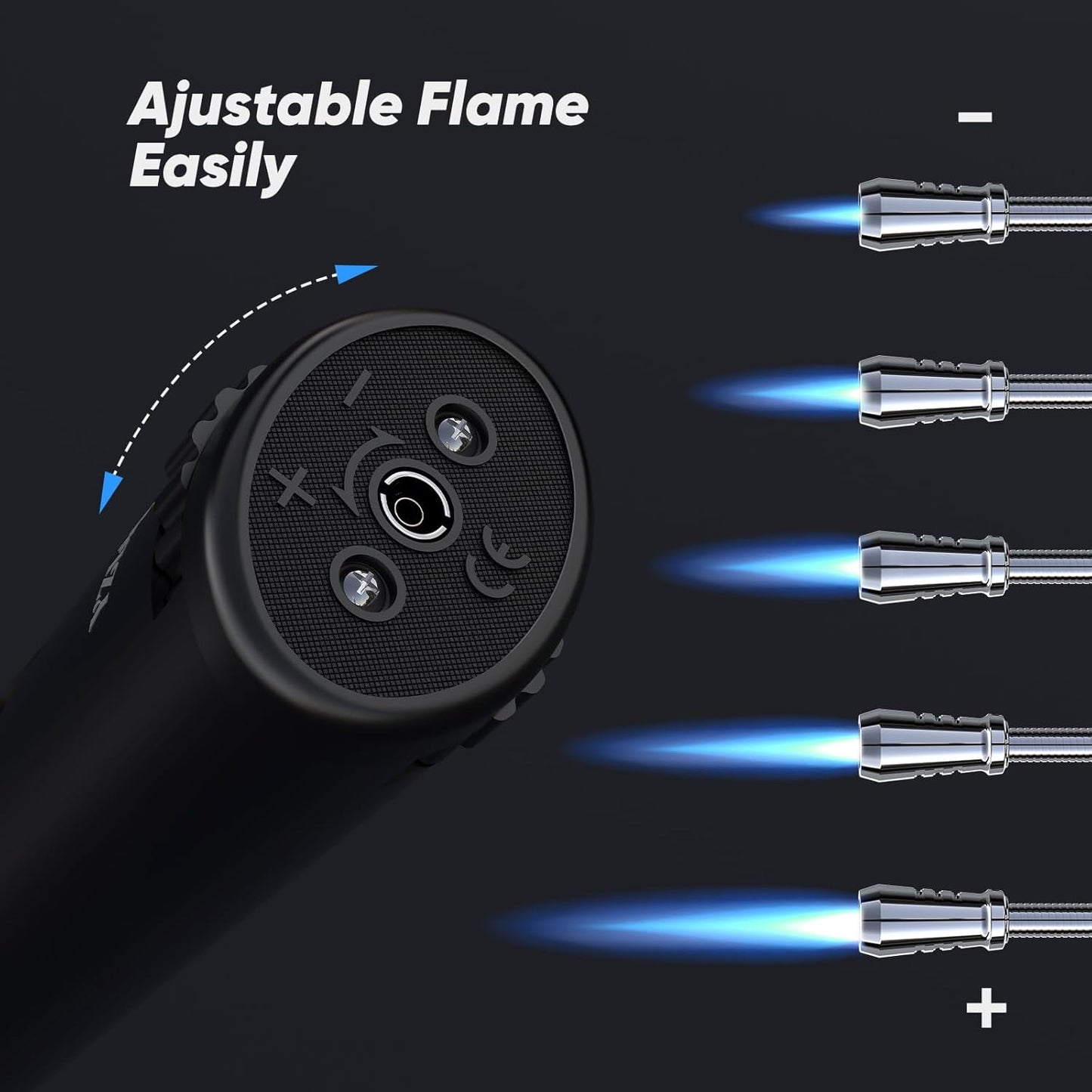 Butane Lighter Torch Long Lighter for Grill Fireplace, Refillable Lighter Windproof with Visual Fuel Window Flexible Extra Long Torch Lighter for Camping BBQ Candles (No Butane Included)