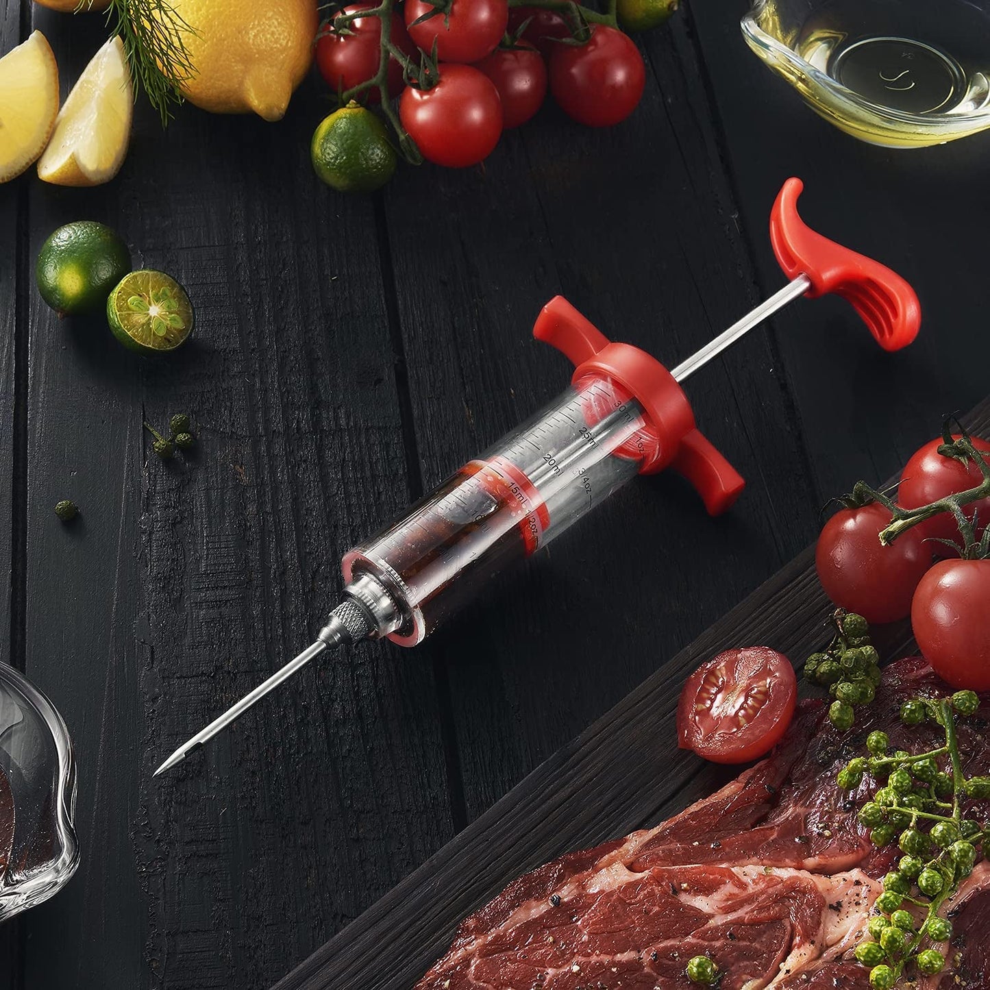 Meat Injector Syringe, 1-Oz Marinade Flavor Injector with 2 Professional Needles,1 Cleaning Brushes