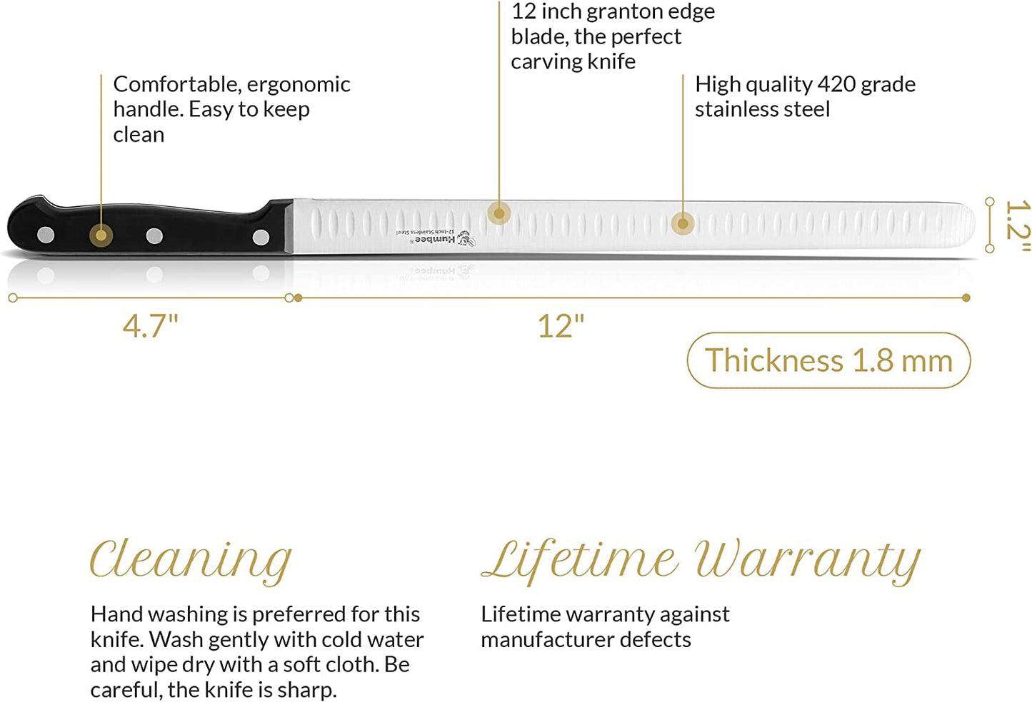 Chef Carving Knife with Granton Edge for Home Kitchens Carving Knife 12 Inch Black