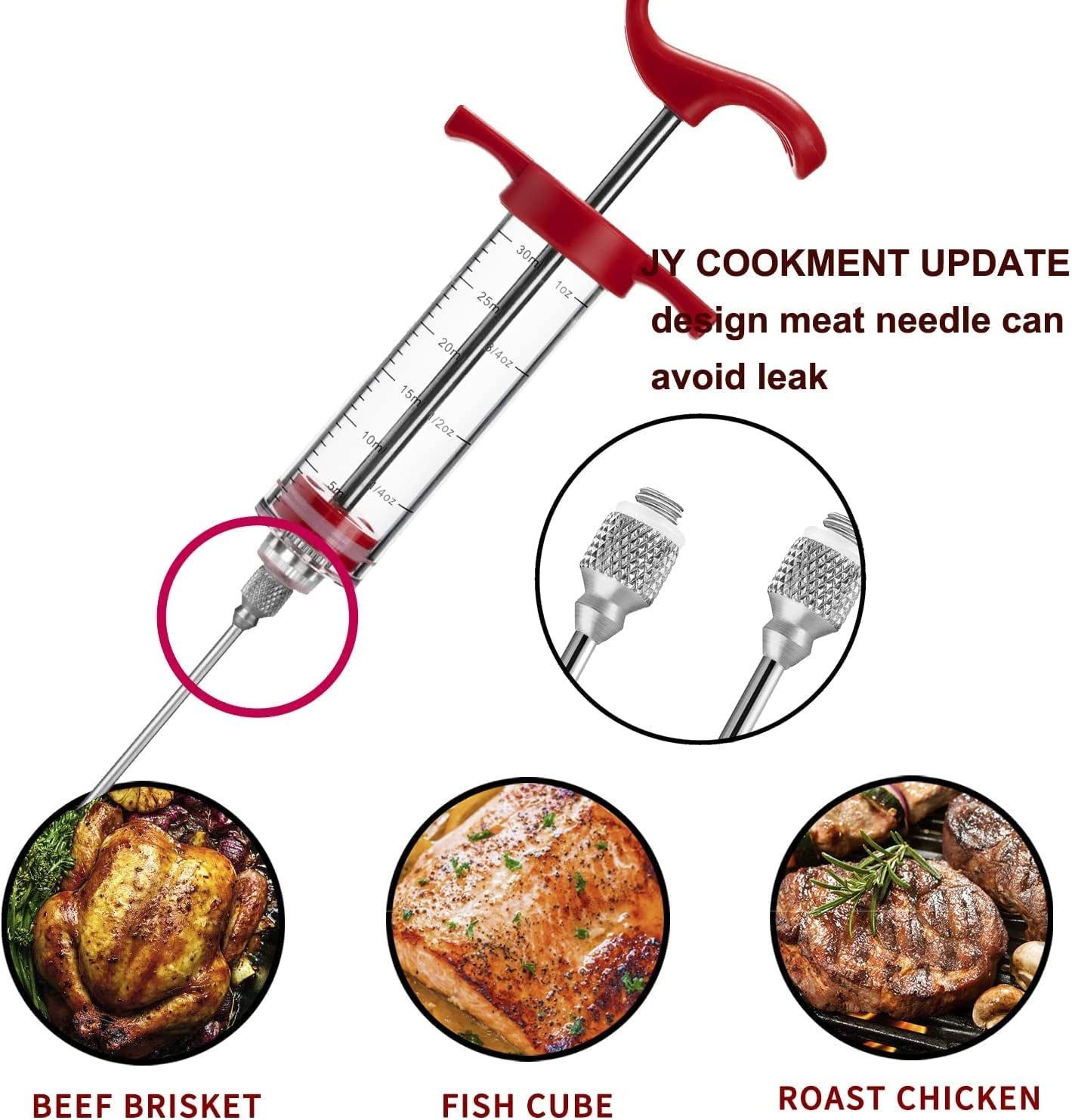 Meat Injector Syringe, 1-Oz Marinade Flavor Injector with 2 Professional Needles,1 Cleaning Brushes