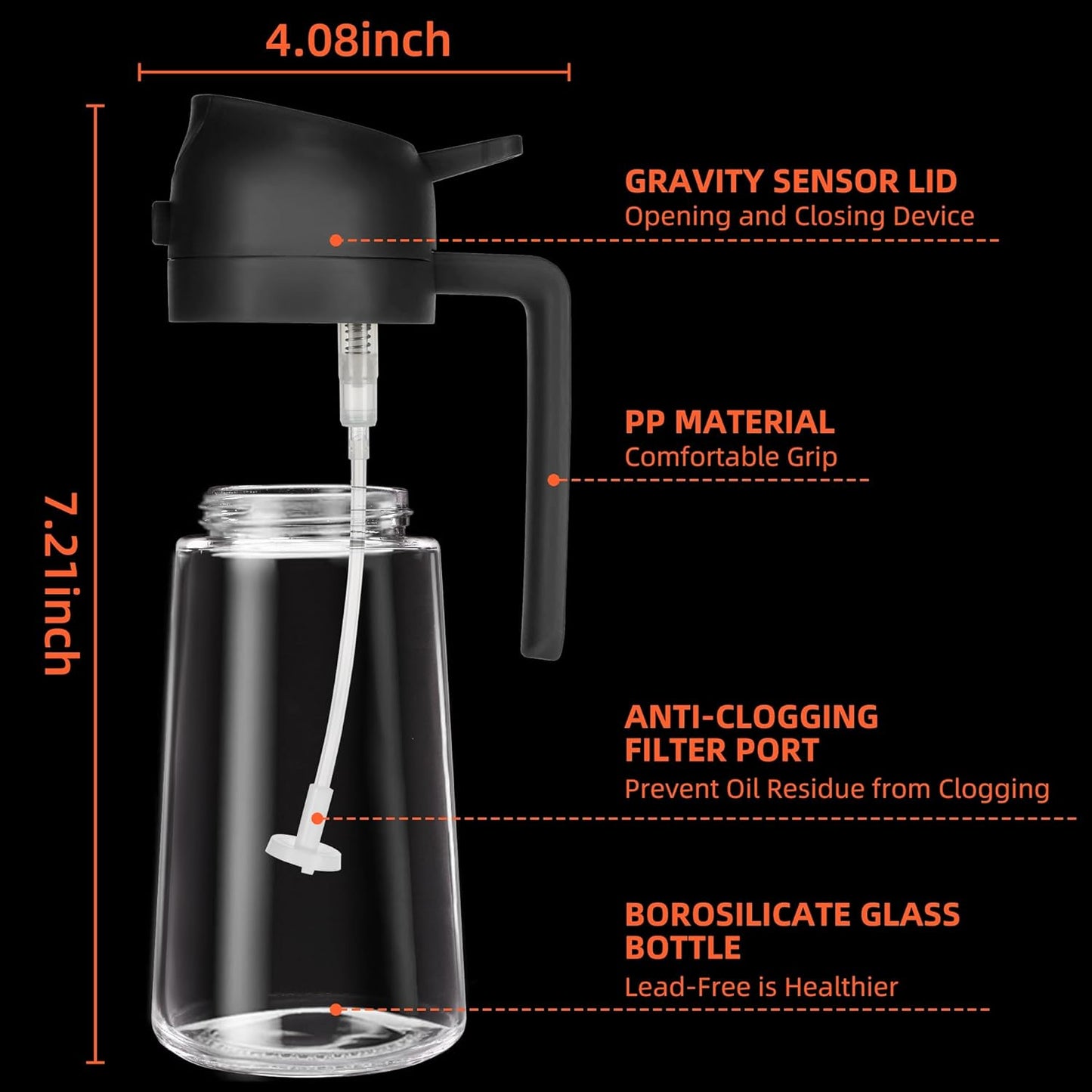 16Oz Oil Dispenser Bottle for Kitchen - 2 in 1 Olive Oil Dispenser and Oil Sprayer - 470Ml Olive Oil Bottle - Oil Sprayer for Cooking, Kitchen, Salad, Barbecue Black