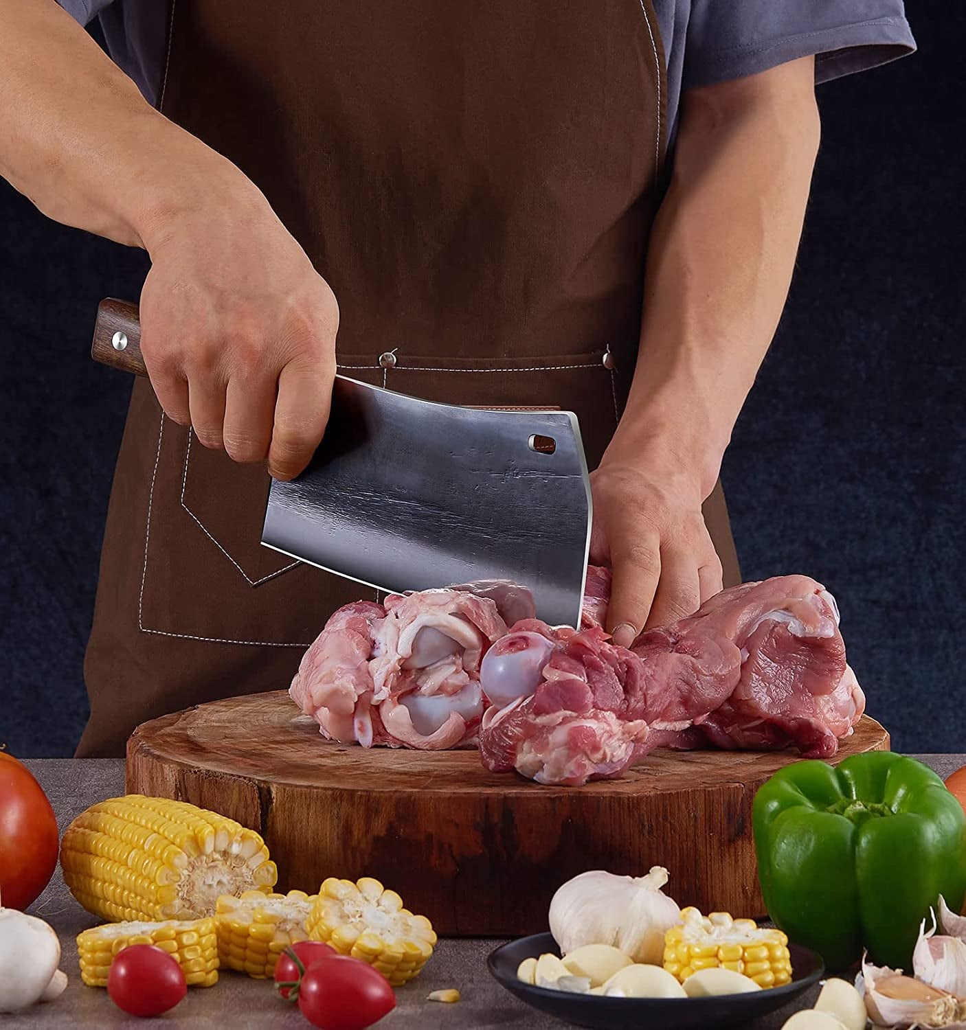 Cleaver Knife, 7.5 Inch Hand Forged Meat Cleaver Heavy Duty Bone Chopper German High Carbon Stainless Steel Butcher Knife with Full Tang Handle for Home Kitchen and Restaurant, Ultra Sharp