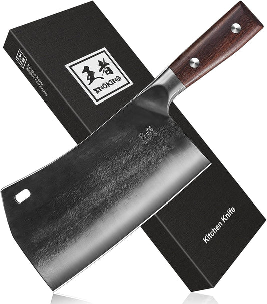 Cleaver Knife, 7.5 Inch Hand Forged Meat Cleaver Heavy Duty Bone Chopper German High Carbon Stainless Steel Butcher Knife with Full Tang Handle for Home Kitchen and Restaurant, Ultra Sharp