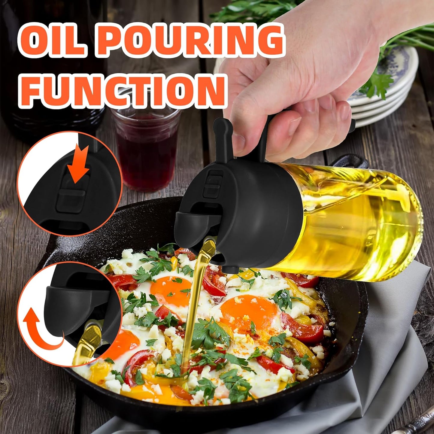 16Oz Oil Dispenser Bottle for Kitchen - 2 in 1 Olive Oil Dispenser and Oil Sprayer - 470Ml Olive Oil Bottle - Oil Sprayer for Cooking, Kitchen, Salad, Barbecue Black