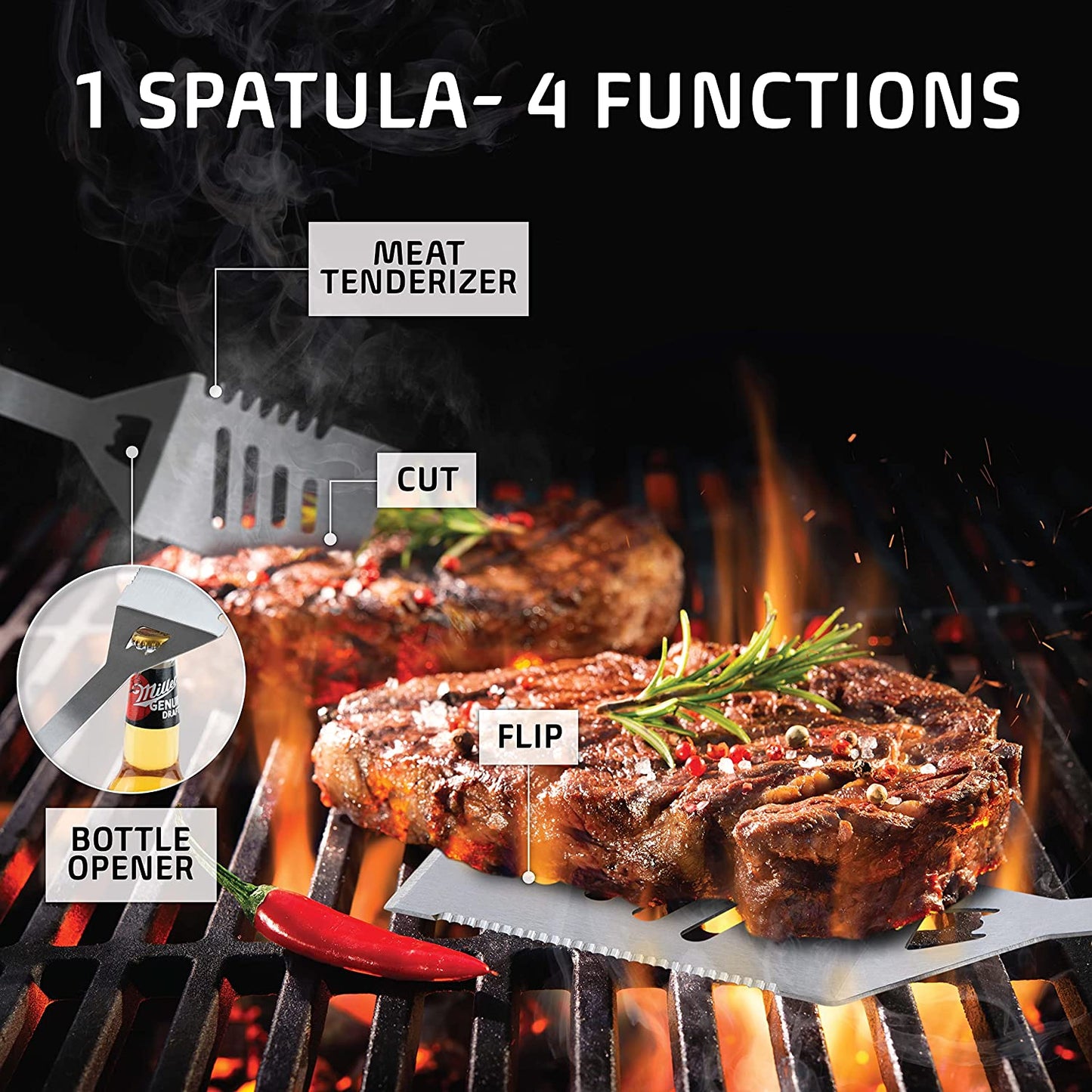 BBQ Accessories Grill Tools, Grilling Gifts for Men Dad, Heavy Duty Stainless Steel Barbecue Grill Accessories for Outdoor Grill with Aluminum Case and Apron, Dad Men Gifts for Christmas
