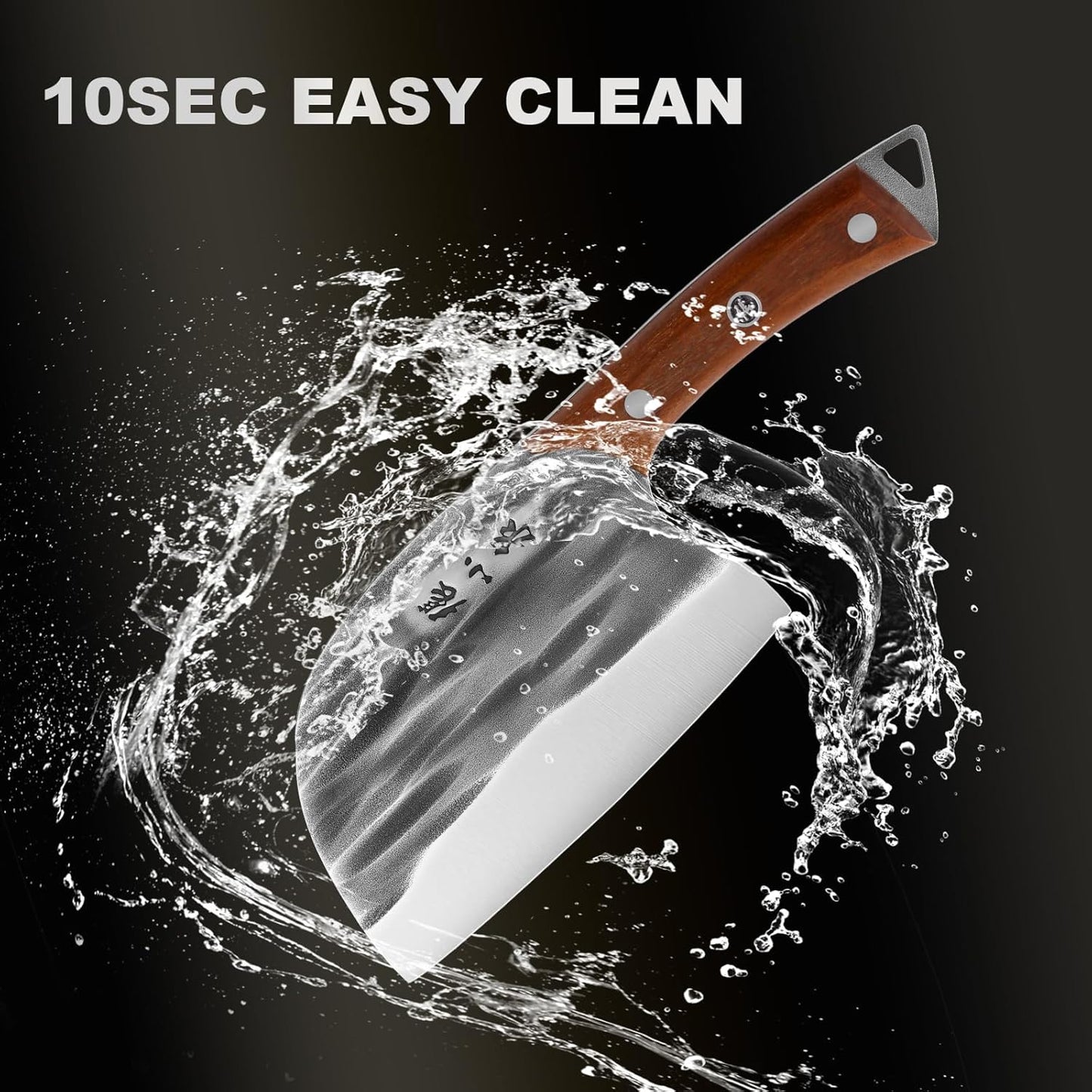 Handmade Forged Ancient round Head Slicing Knife, Stainless Steel Professional Chinese Chopper Knife for Meat and Vegetable