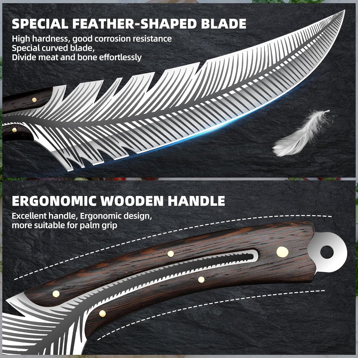 Professional Chef Knives, Sharp Feather Boning Knife Hand Forged Knife High Carbon Steel Boning Knife for Meat Cutting Cooking Knife with Sheath for Kitchen Outdoor