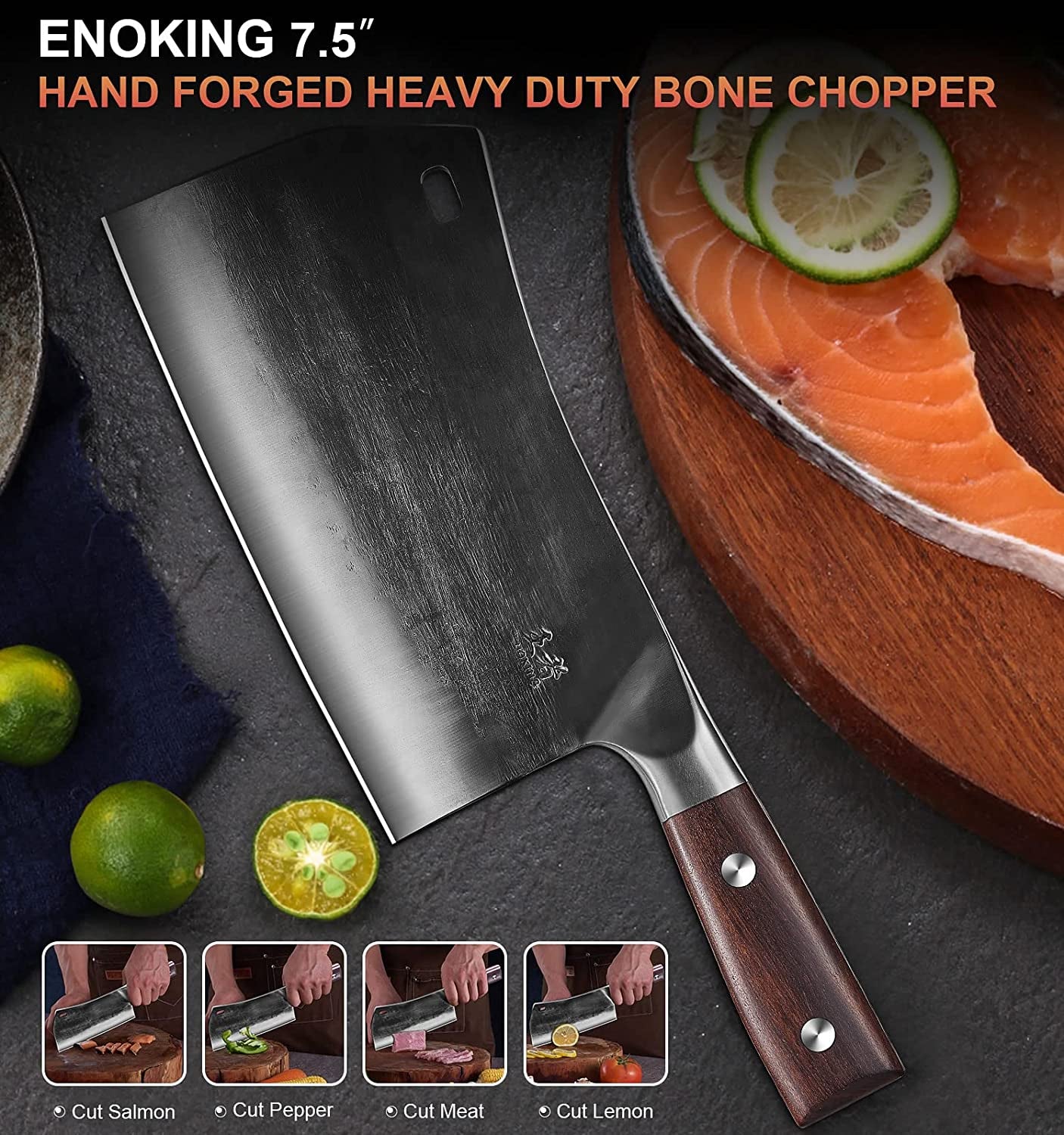 Cleaver Knife, 7.5 Inch Hand Forged Meat Cleaver Heavy Duty Bone Chopper German High Carbon Stainless Steel Butcher Knife with Full Tang Handle for Home Kitchen and Restaurant, Ultra Sharp