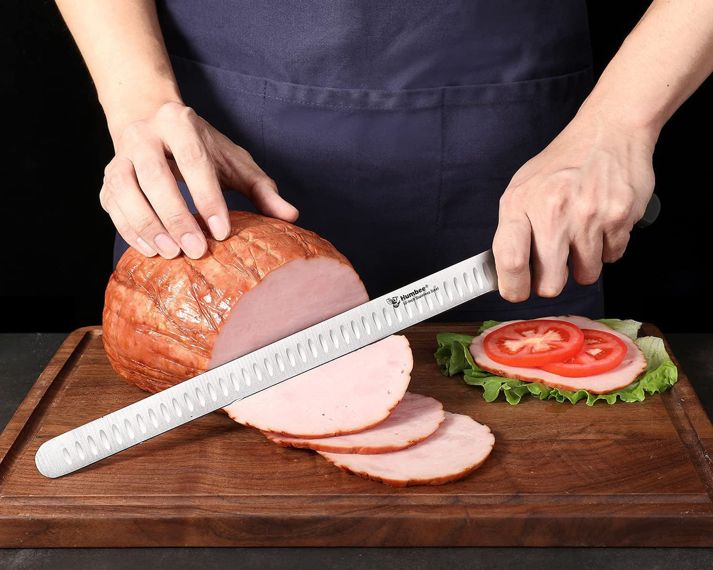 Chef Carving Knife with Granton Edge for Home Kitchens Carving Knife 12 Inch Black