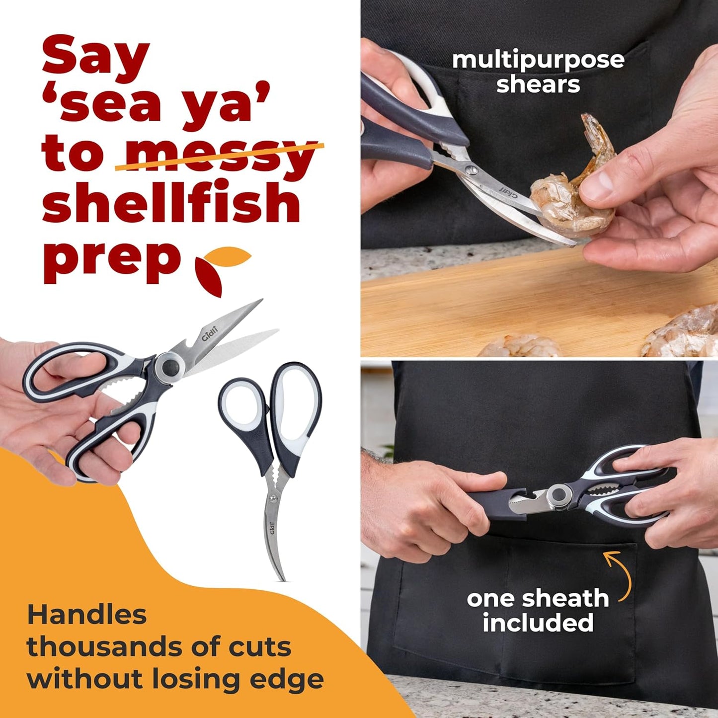Kitchen Shears by - Lifetime Replacement Warranty - Includes Seafood Scissors as a Bonus - Heavy Duty Utility Stainless Steel All Purpose Ultra Sharp Scissors for Food - Cooking Shears