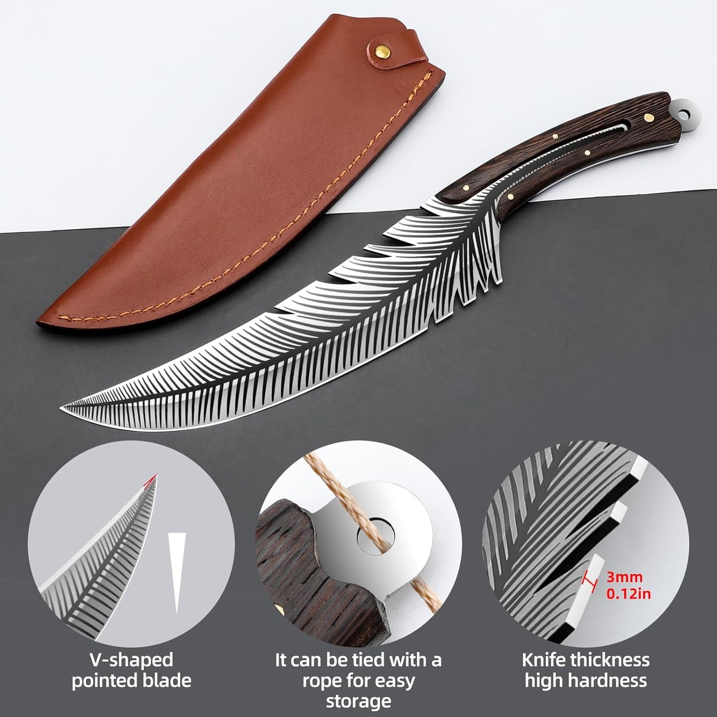 Professional Chef Knives, Sharp Feather Boning Knife Hand Forged Knife High Carbon Steel Boning Knife for Meat Cutting Cooking Knife with Sheath for Kitchen Outdoor
