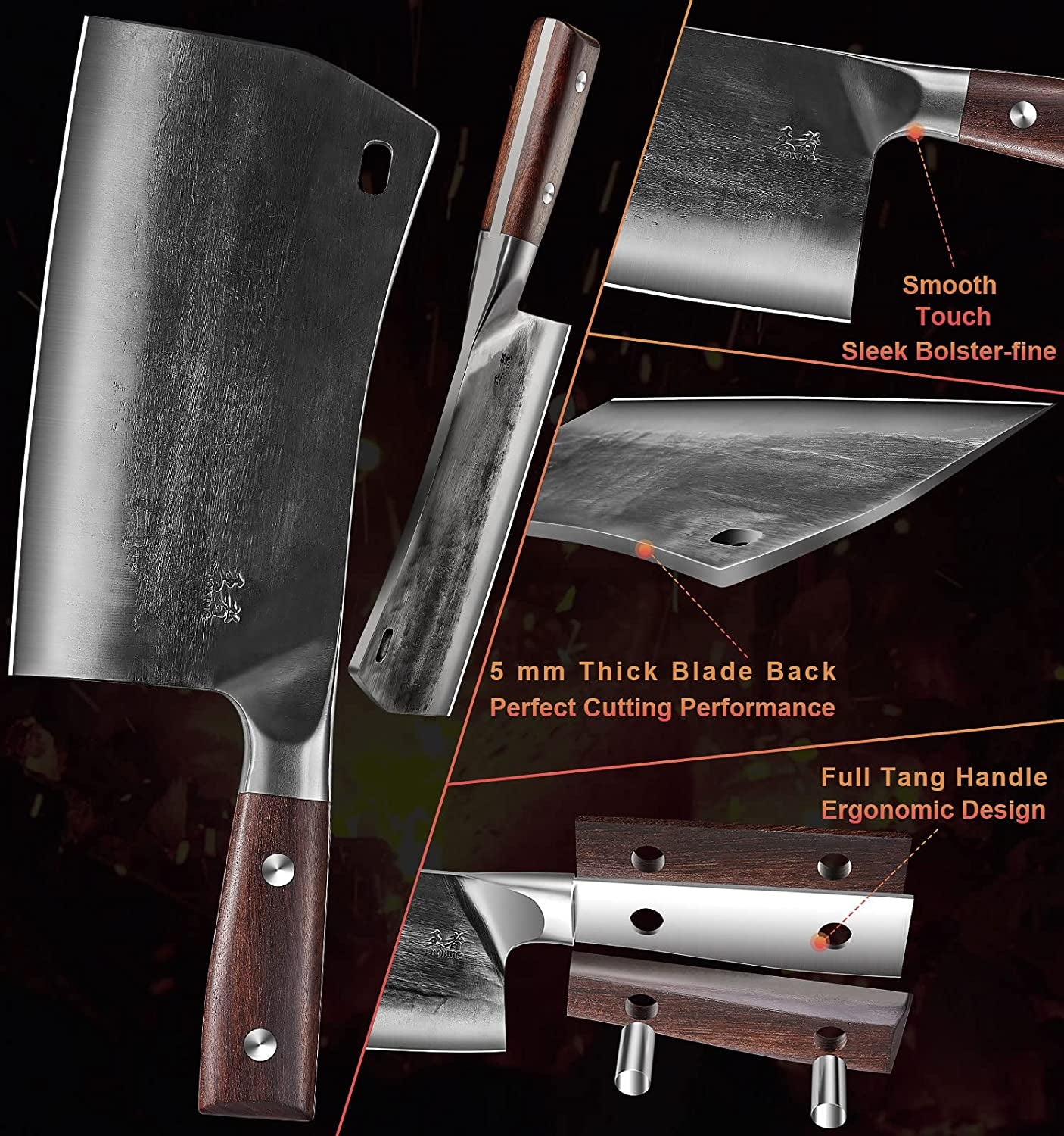 Cleaver Knife, 7.5 Inch Hand Forged Meat Cleaver Heavy Duty Bone Chopper German High Carbon Stainless Steel Butcher Knife with Full Tang Handle for Home Kitchen and Restaurant, Ultra Sharp