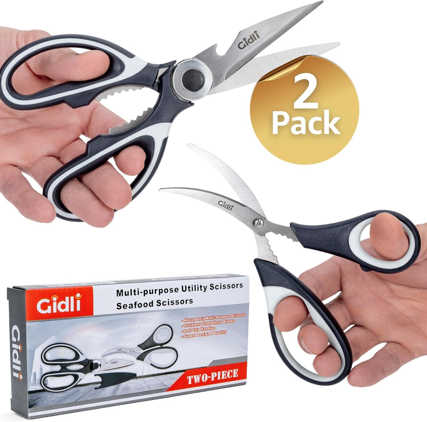 Kitchen Shears by - Lifetime Replacement Warranty - Includes Seafood Scissors as a Bonus - Heavy Duty Utility Stainless Steel All Purpose Ultra Sharp Scissors for Food - Cooking Shears