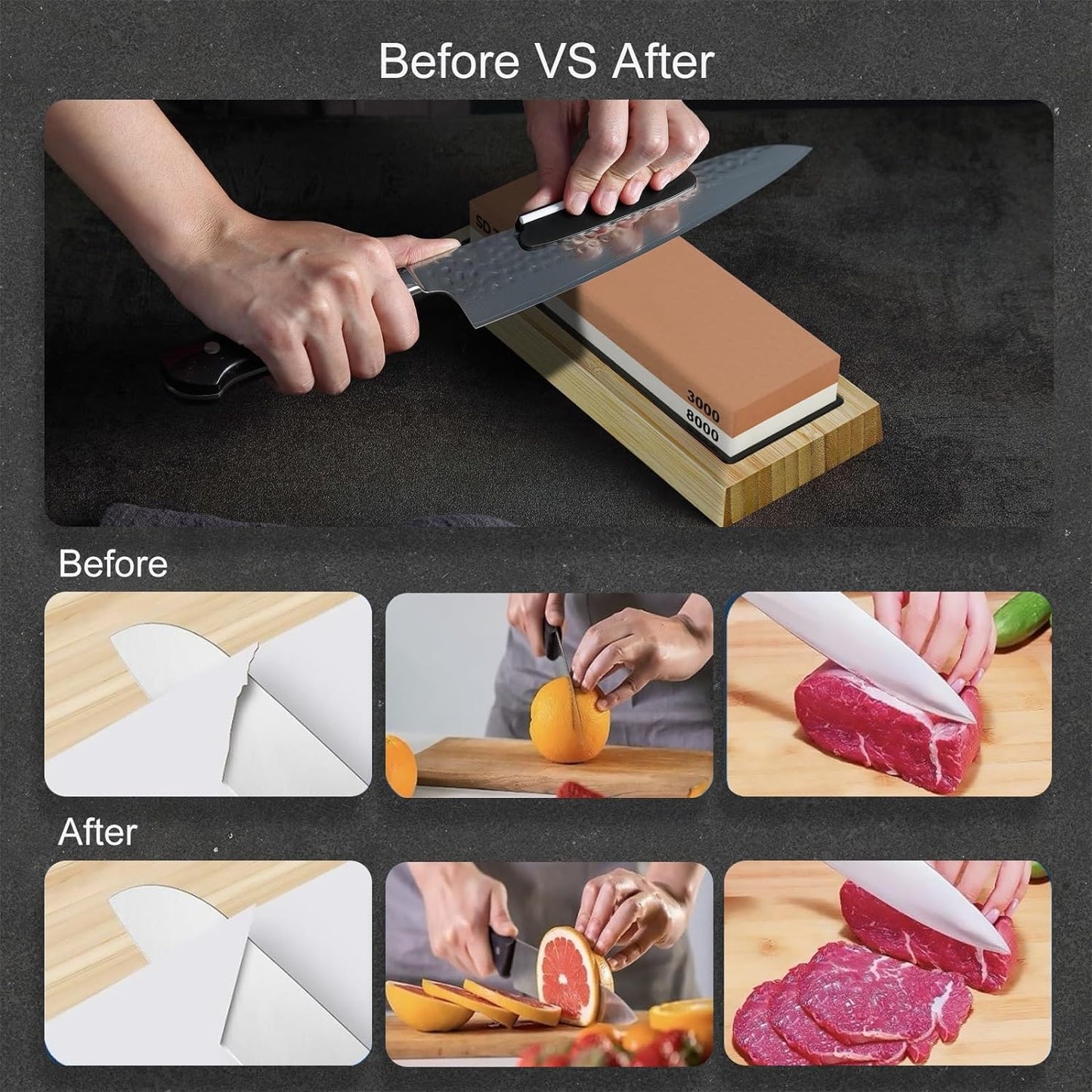 Knife Sharpening Stone - Dual Grit Whetstone 400/1000 3000/8000, Knife Sharpening Stone Set, Knife Sharpener Tool,Easy to Use