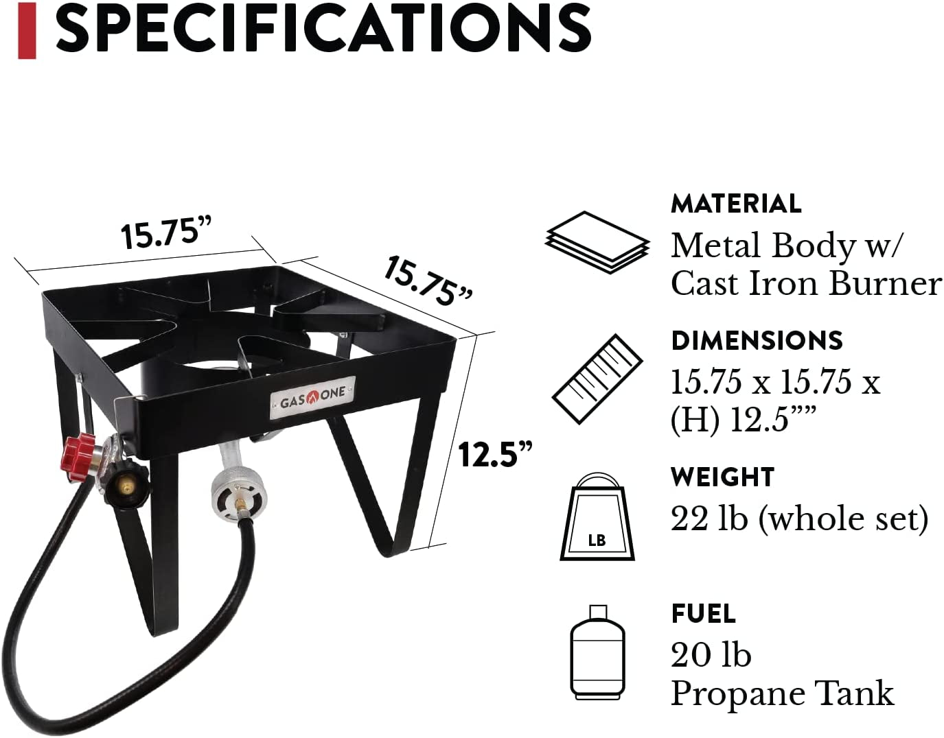 Gas One Turkey Fryer Propane Burner Complete Kit - Turkey Fry & Boil - with High Pressure Propane Regulator and Hose,Black
