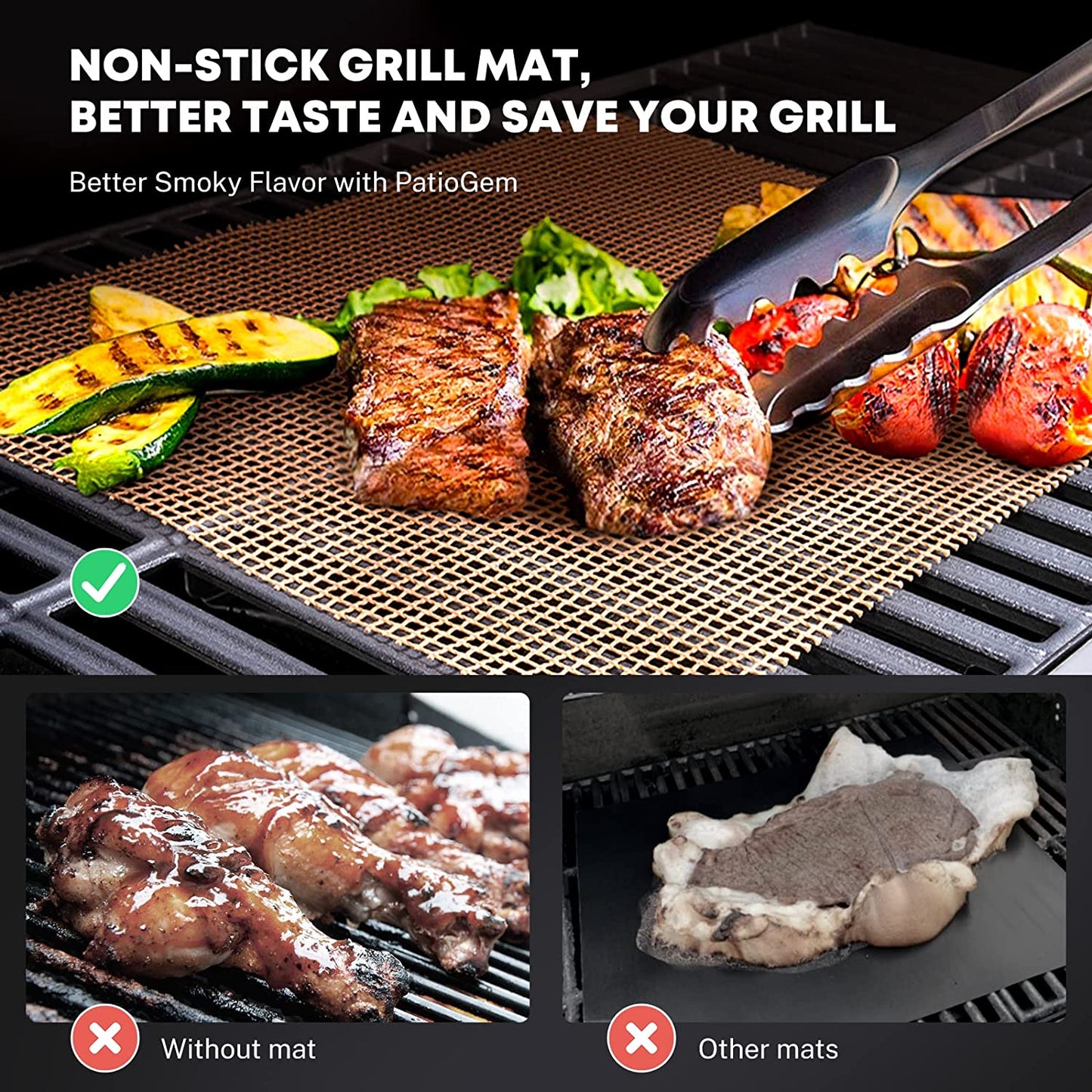 Reusable Mesh Mat, Reusable Grill Mesh Mats for Outdoor Grill Nonstick BBQ Mats for Grilling, Grill Set of 3, Nonstick Grill Mat, Mats for Grilling, BBQ Accessories Mesh Grill Mat - 40X33CM