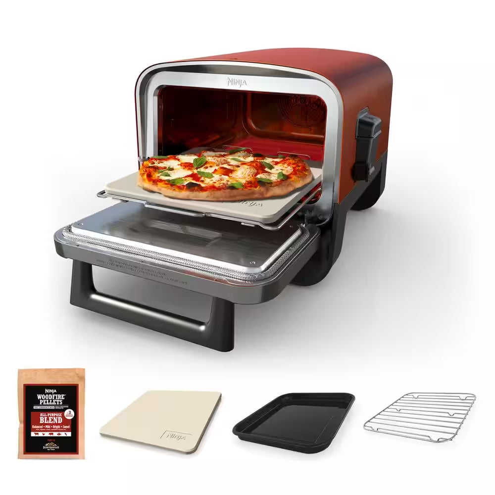 Woodfire Pizza Oven, 8-In-1 Outdoor Oven, 5 Pizza Settings, 700°F, BBQ Smoker, Woodfire Technology, OO101