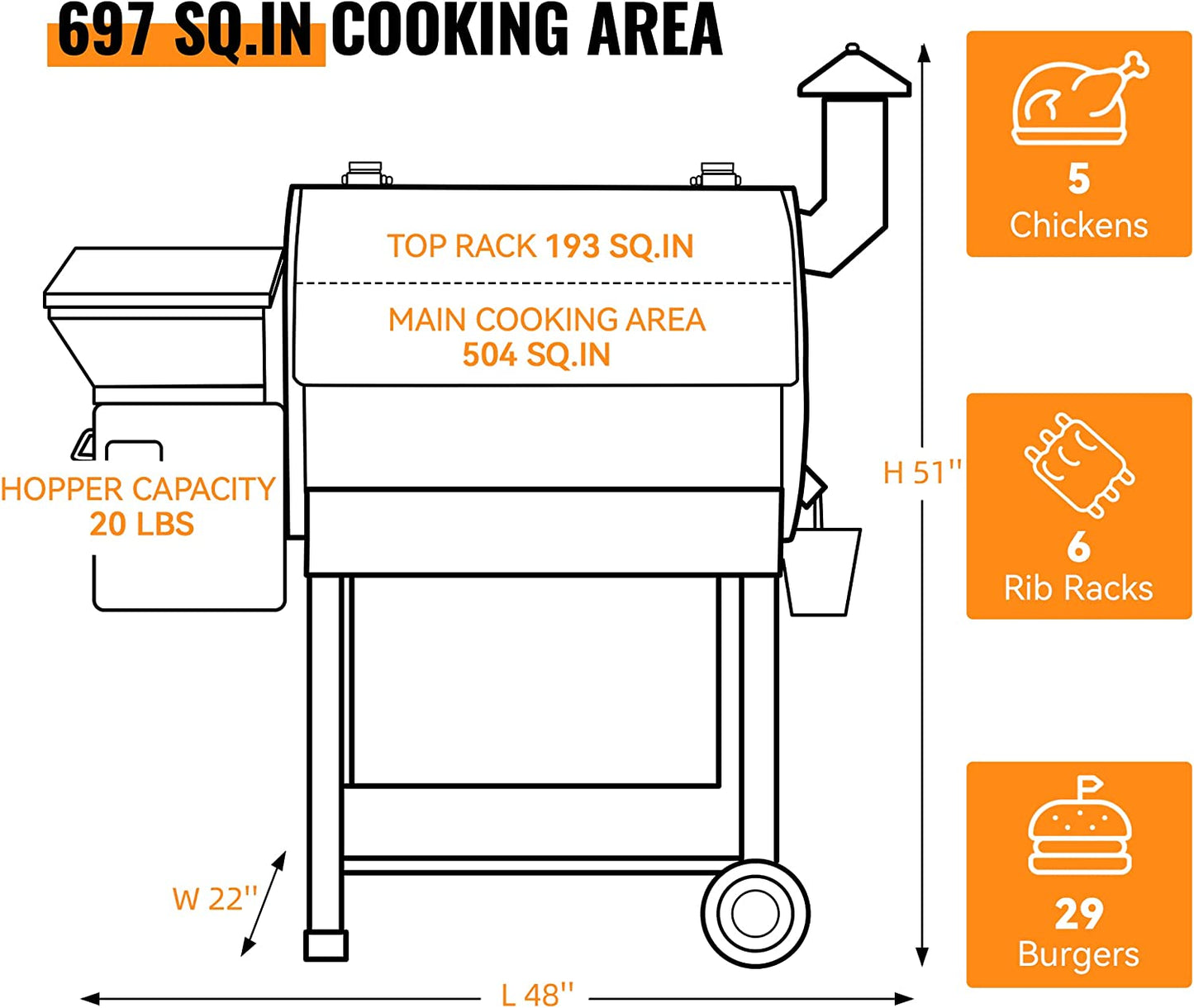 "Ultimate Outdoor Cooking Experience: 8 in 1 Wood Pellet Grill & Smoker with Auto Temperature Control, Massive 697 Sq in Cooking Area - Get the 7002E Now!"