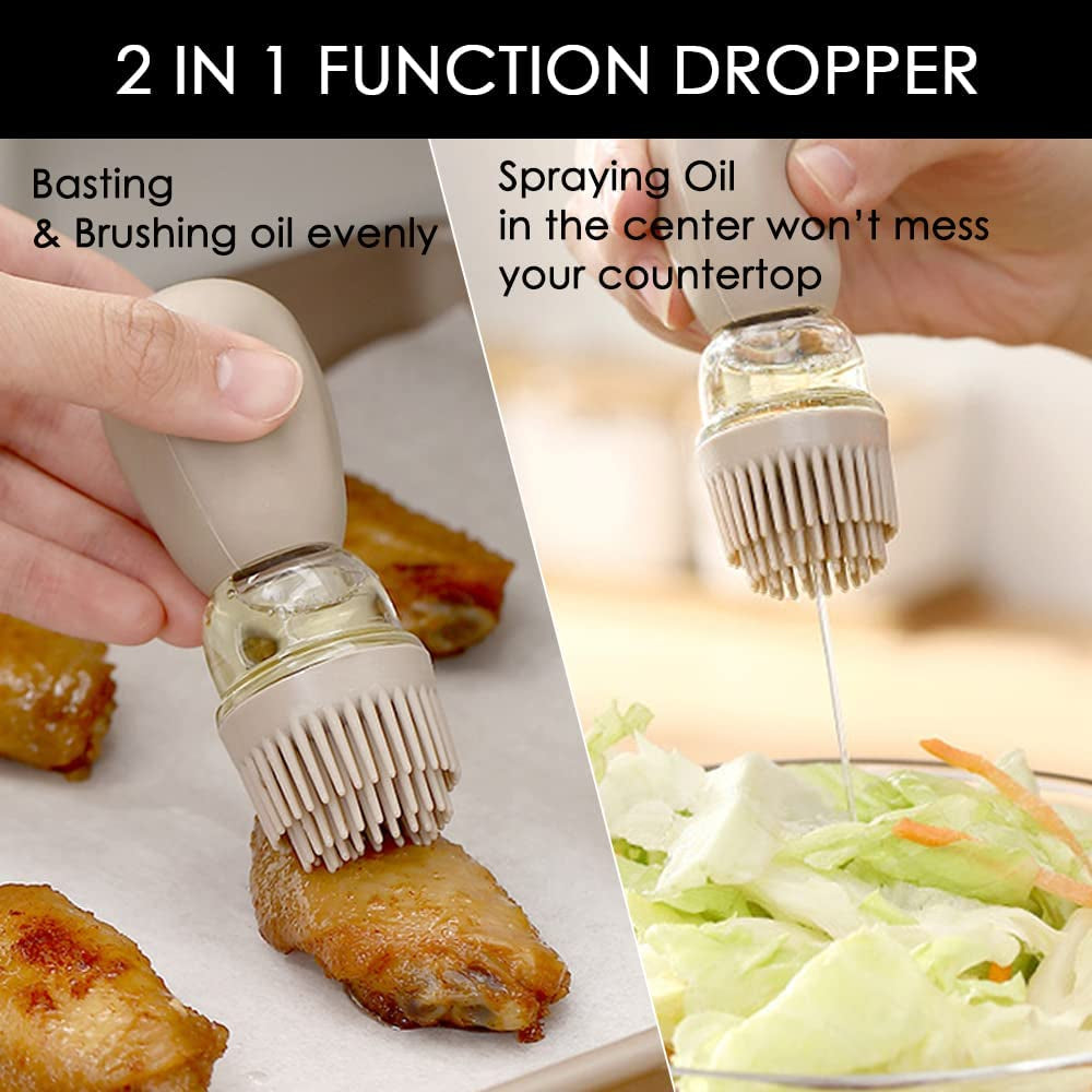 Oil Dispenser with Brush - 2 in 1 Glass Olive Oil Dispenser Bottle with Silicone Basting Brush for Kitchen BBQ Grilling Baking Cooking, T-OB22, Red