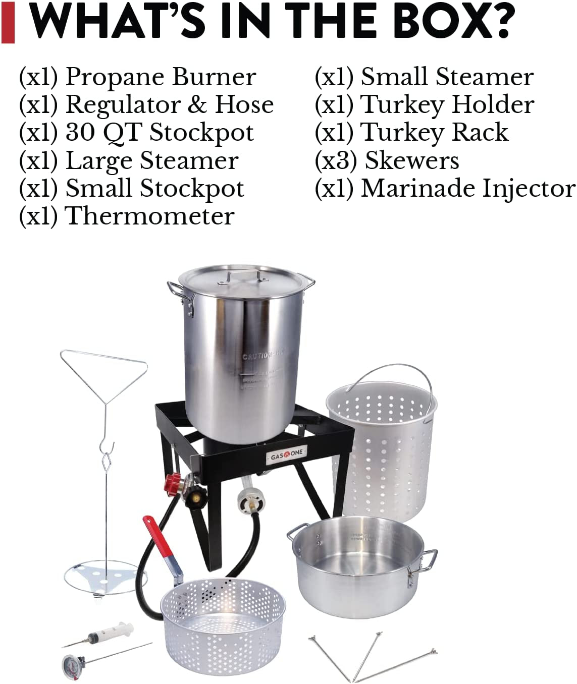 Gas One Turkey Fryer Propane Burner Complete Kit - Turkey Fry & Boil - with High Pressure Propane Regulator and Hose,Black
