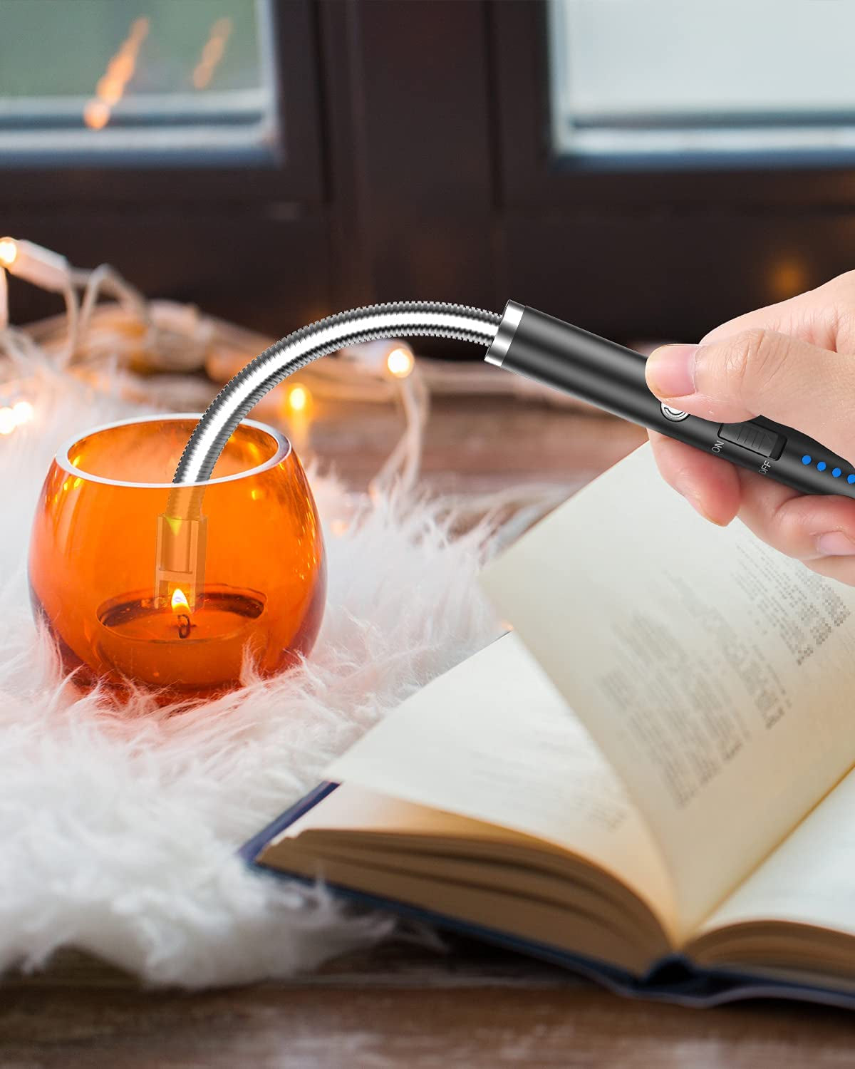 Candle Lighter, Electric Rechargeable Arc Lighter with LED Battery Display Long Flexible Neck USB Lighter for Light Candles Gas Stoves Camping Barbecue
