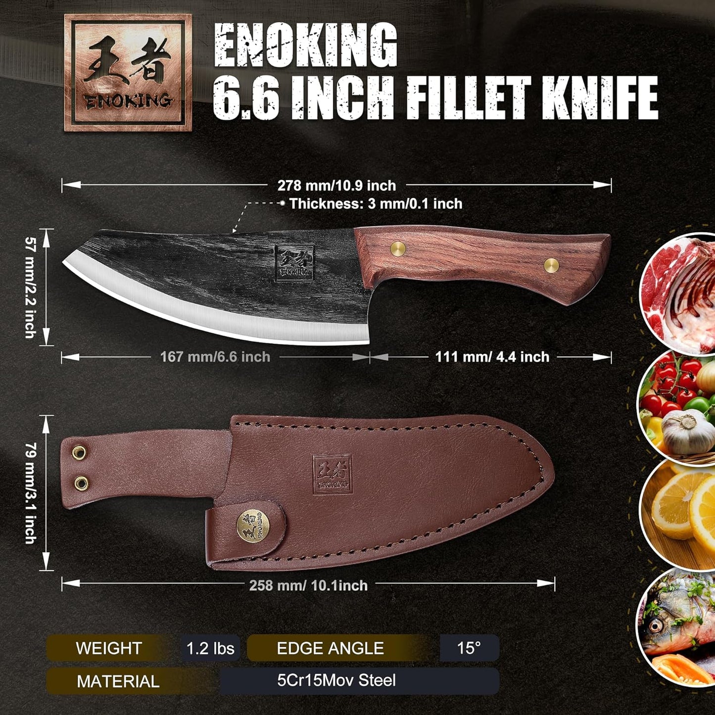 Nakiri Knife, 6.6 Inch Meat Cleaver Vegetable Kitchen Knife Hand Forged Japanese Chef Knife High Carbon Steel Chopping Knife with Leather Sheath Multipurpose Asian Knife for Home & Outdoor