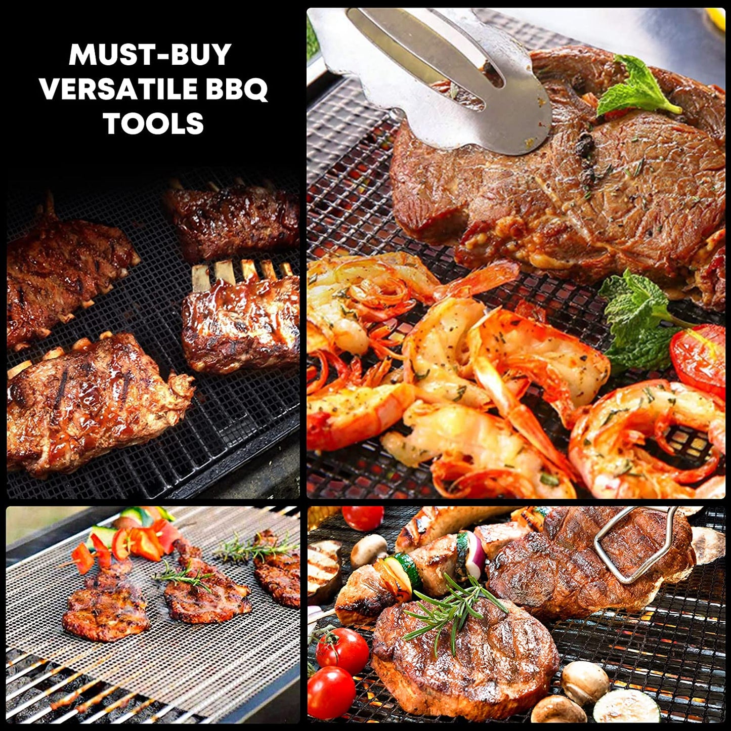 Reusable Mesh Mat, Reusable Grill Mesh Mats for Outdoor Grill Nonstick BBQ Mats for Grilling, Grill Set of 3, Nonstick Grill Mat, Mats for Grilling, BBQ Accessories Mesh Grill Mat - 40X33CM