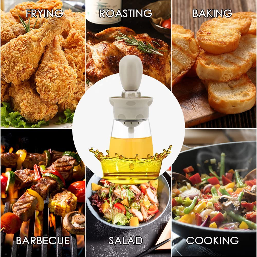 Oil Dispenser with Brush - 2 in 1 Glass Olive Oil Dispenser Bottle with Silicone Basting Brush for Kitchen BBQ Grilling Baking Cooking, T-OB22, Red