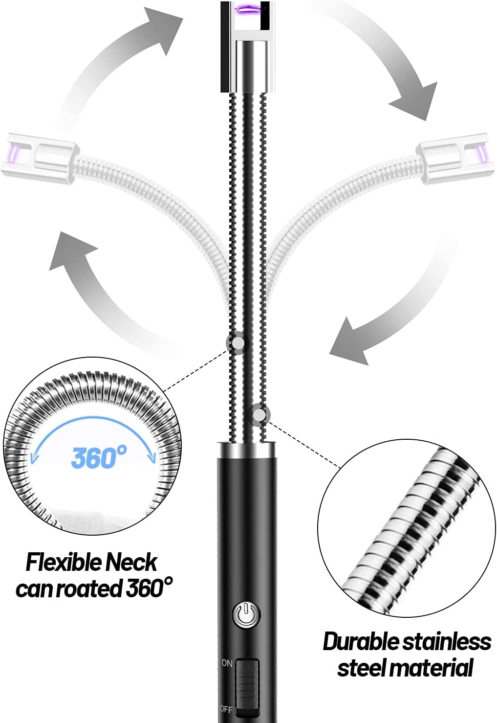 Candle Lighter, Electric Rechargeable Arc Lighter with LED Battery Display Long Flexible Neck USB Lighter for Light Candles Gas Stoves Camping Barbecue