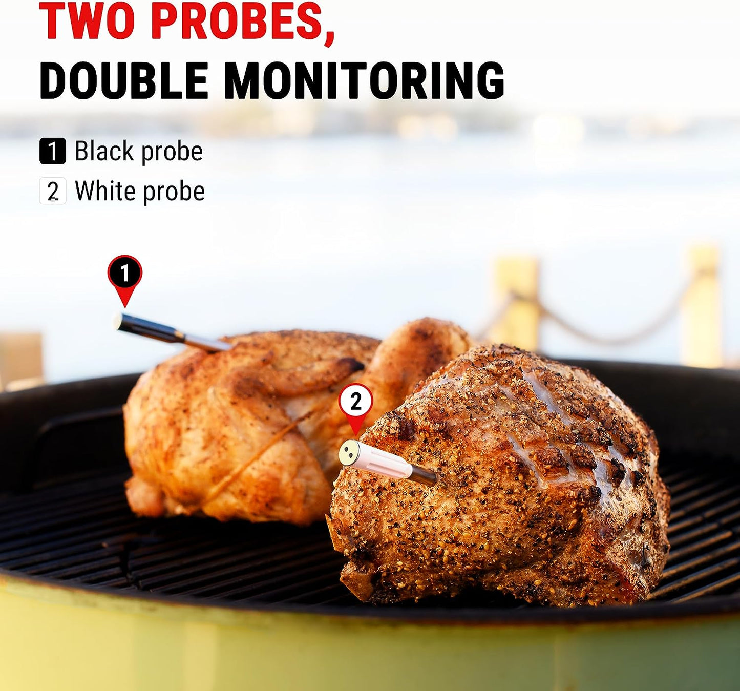 Twin Tempspike 500FT Truly Wireless Meat Thermometer with 2 Meat Probes, Bluetooth Meat Thermometer with Lcd-Enhanced Booster, Meat Thermometer Wireless for Rotisserie BBQ Grill Oven Smoker