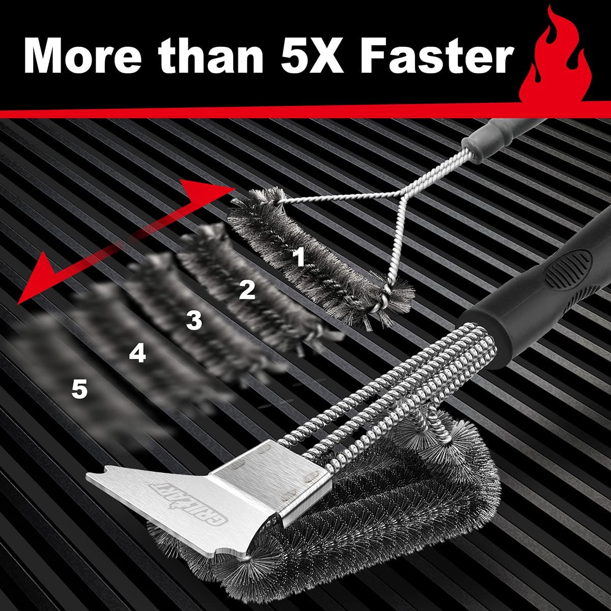Grill Brush and Scraper, Extra Strong BBQ Cleaner Accessories, Safe Wire Bristles 18" Barbecue Triple Scrubbers Cleaning Brush for Gas/Charcoal Grilling Grates, Wizard Tool BR-8115