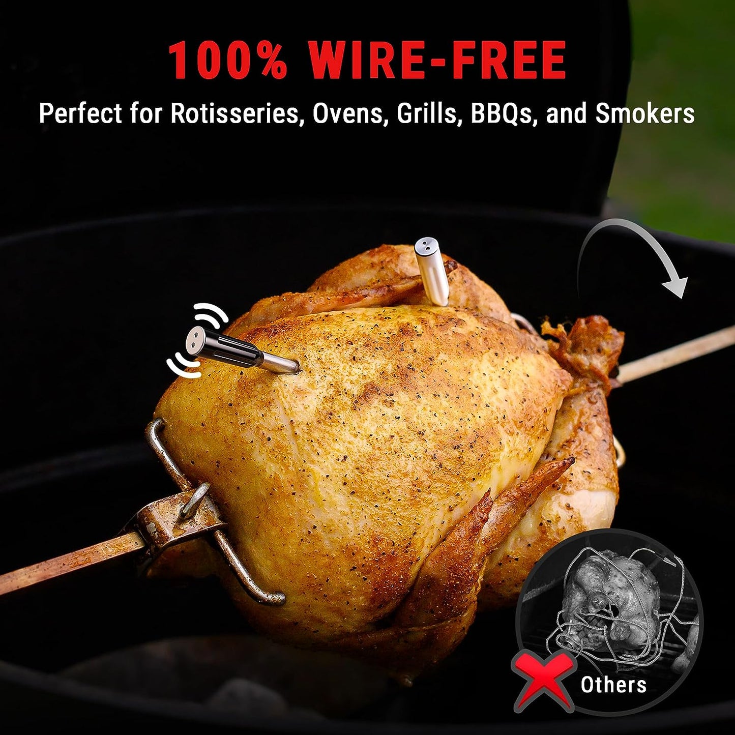 Twin Tempspike 500FT Truly Wireless Meat Thermometer with 2 Meat Probes, Bluetooth Meat Thermometer with Lcd-Enhanced Booster, Meat Thermometer Wireless for Rotisserie BBQ Grill Oven Smoker