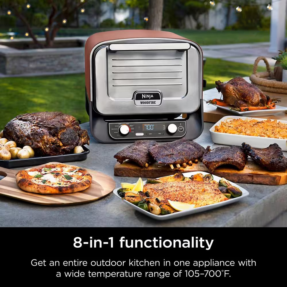 Woodfire Pizza Oven, 8-In-1 Outdoor Oven, 5 Pizza Settings, 700°F, BBQ Smoker, Woodfire Technology, OO101