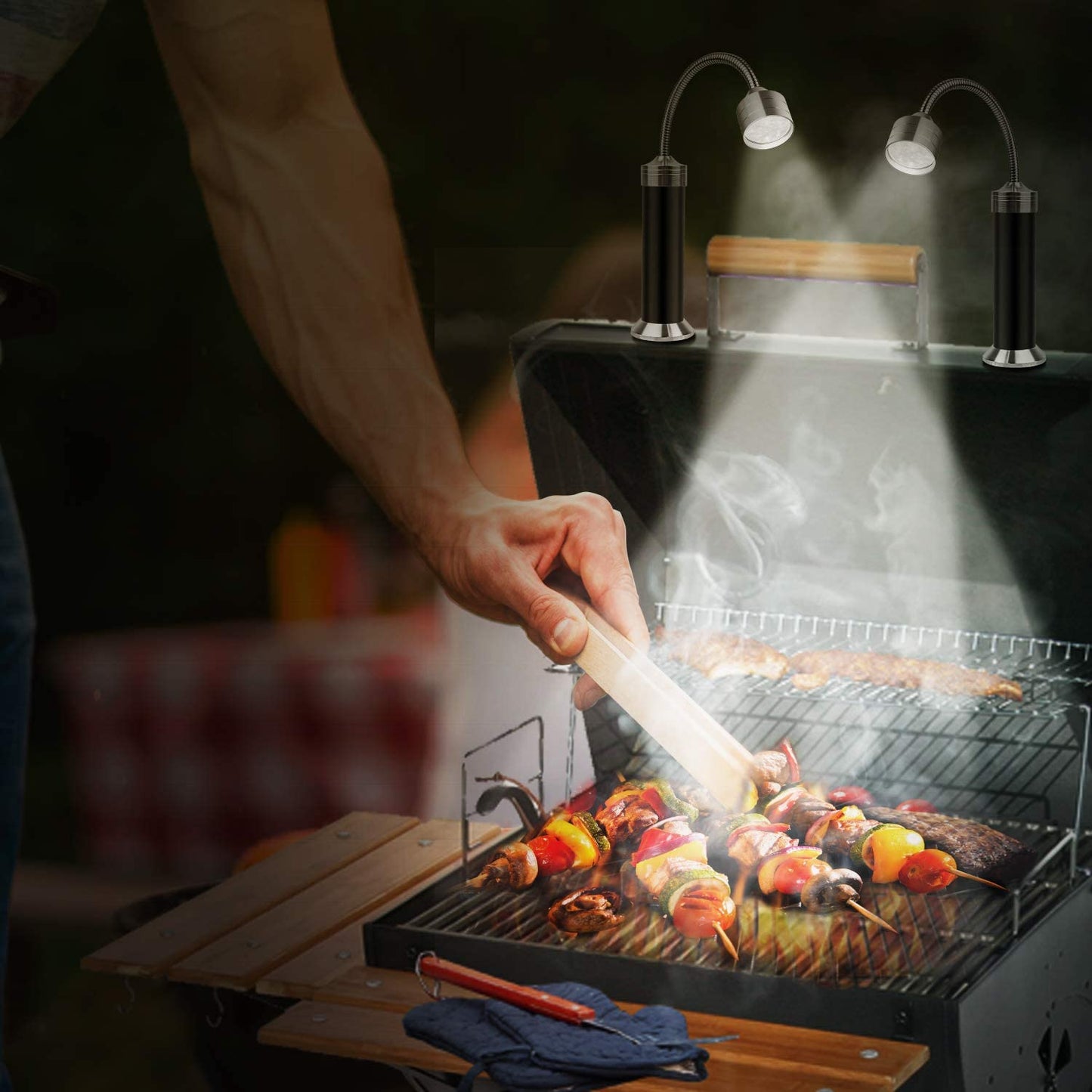 Barbecue Grill Light Magnetic Base Super-Bright LED BBQ Lights-360 Degree Flexible Gooseneck, Gifts for Men Dad Boyfriend, Traeger Pit Boss Smoker Grill Accessories, Batteries Included-Pack of 2