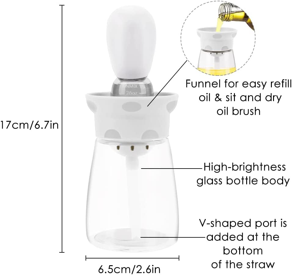 Oil Dispenser with Brush - 2 in 1 Glass Olive Oil Dispenser Bottle with Silicone Basting Brush for Kitchen BBQ Grilling Baking Cooking, T-OB22, Red