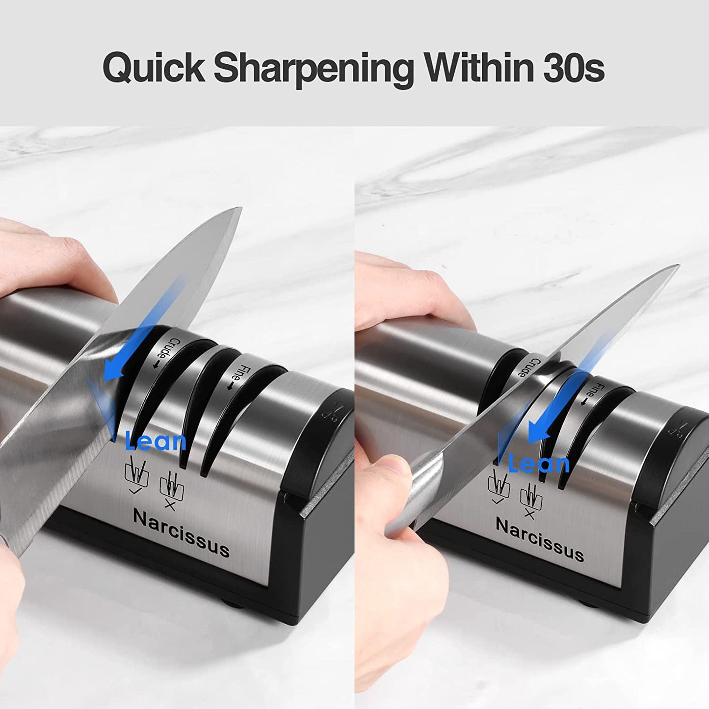 Knife Sharpener, Professional 2 Stage Electric Knife Sharpener for Quick Sharpening & Polishing, with Scissors Sharpener and Metal Dust Collection Box, Stainless Steel, Silver